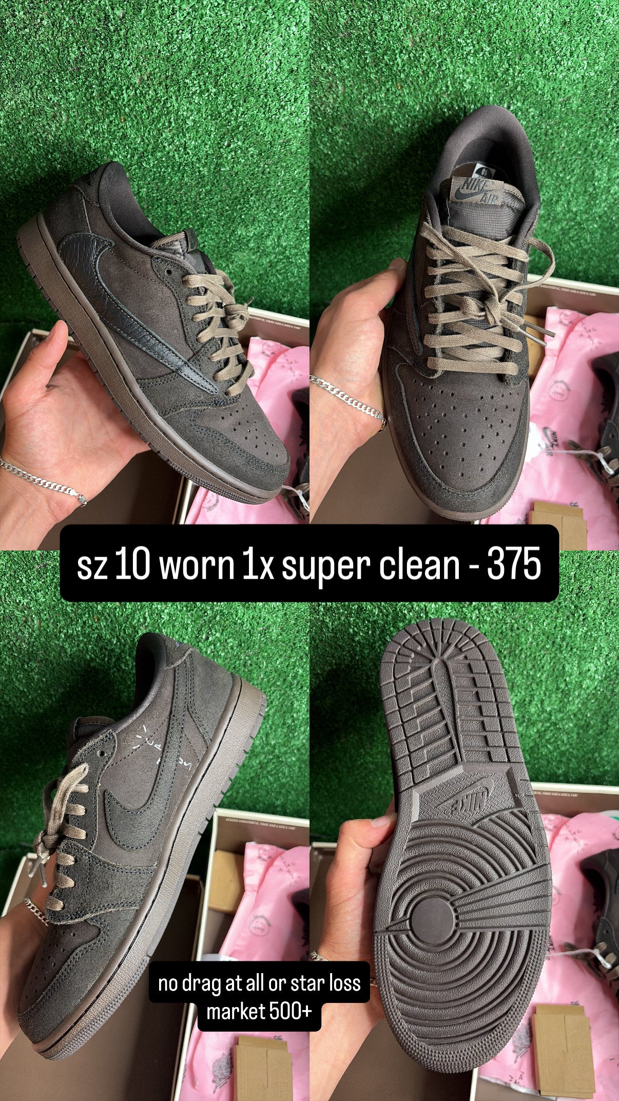 Jordan 1 Low Travis Scott Brown Velvet Size 10