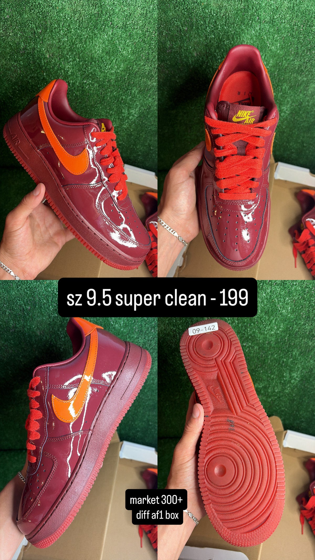 Nike Air Force 1 Low Patent Leather Dark Team Red Safety Orange Size 9.5