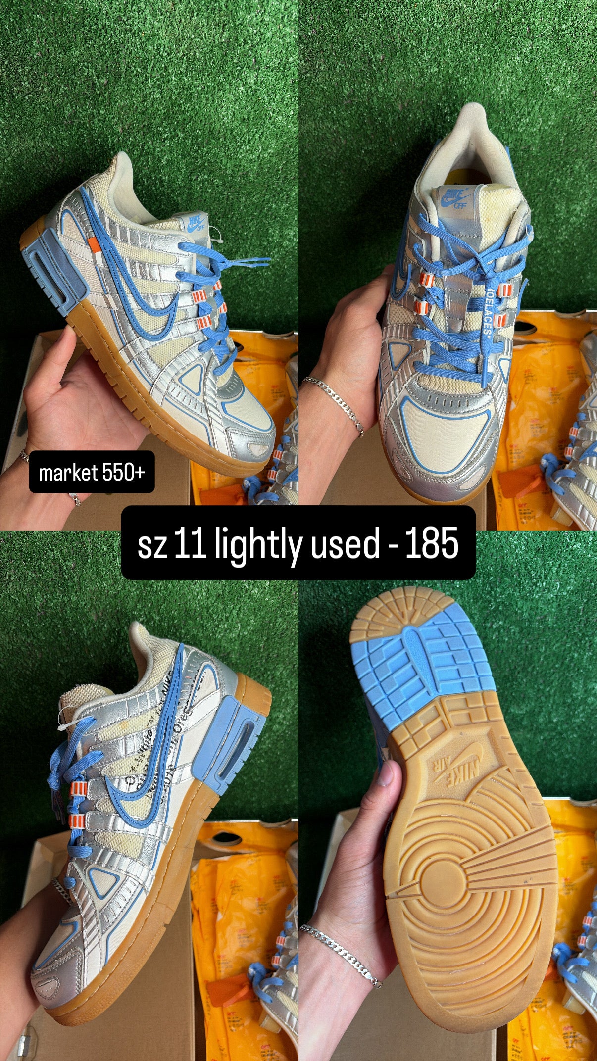 Nike Dunk Low Off White Rubber UNC Size 11