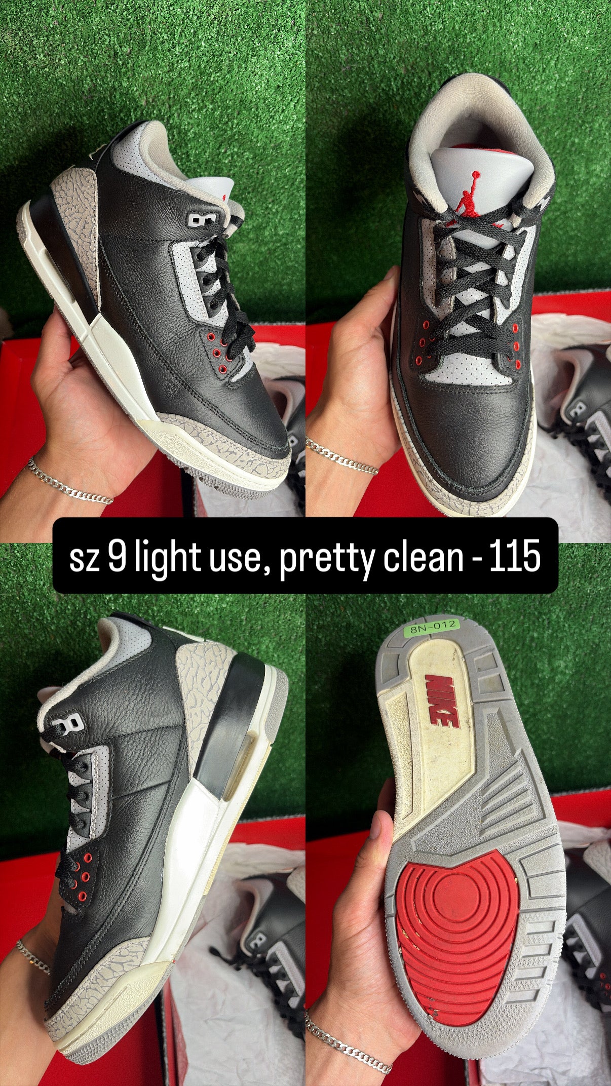Jordan 3 Black Cement Size 9