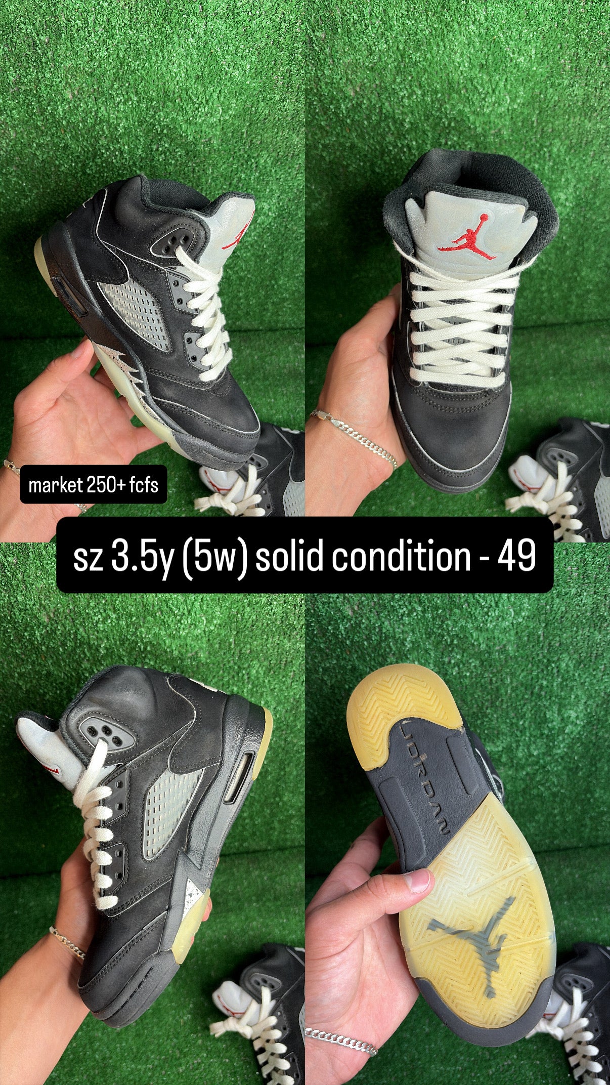 Jordan 5 Black Metallic Size 3.5y (5w)