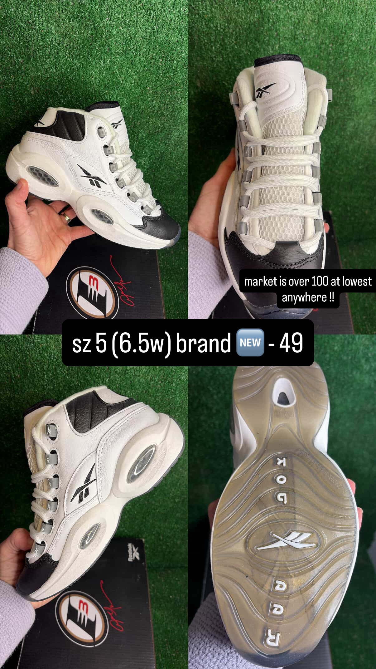 Reebok Iverson’s Black White Size 5 (6.5w)