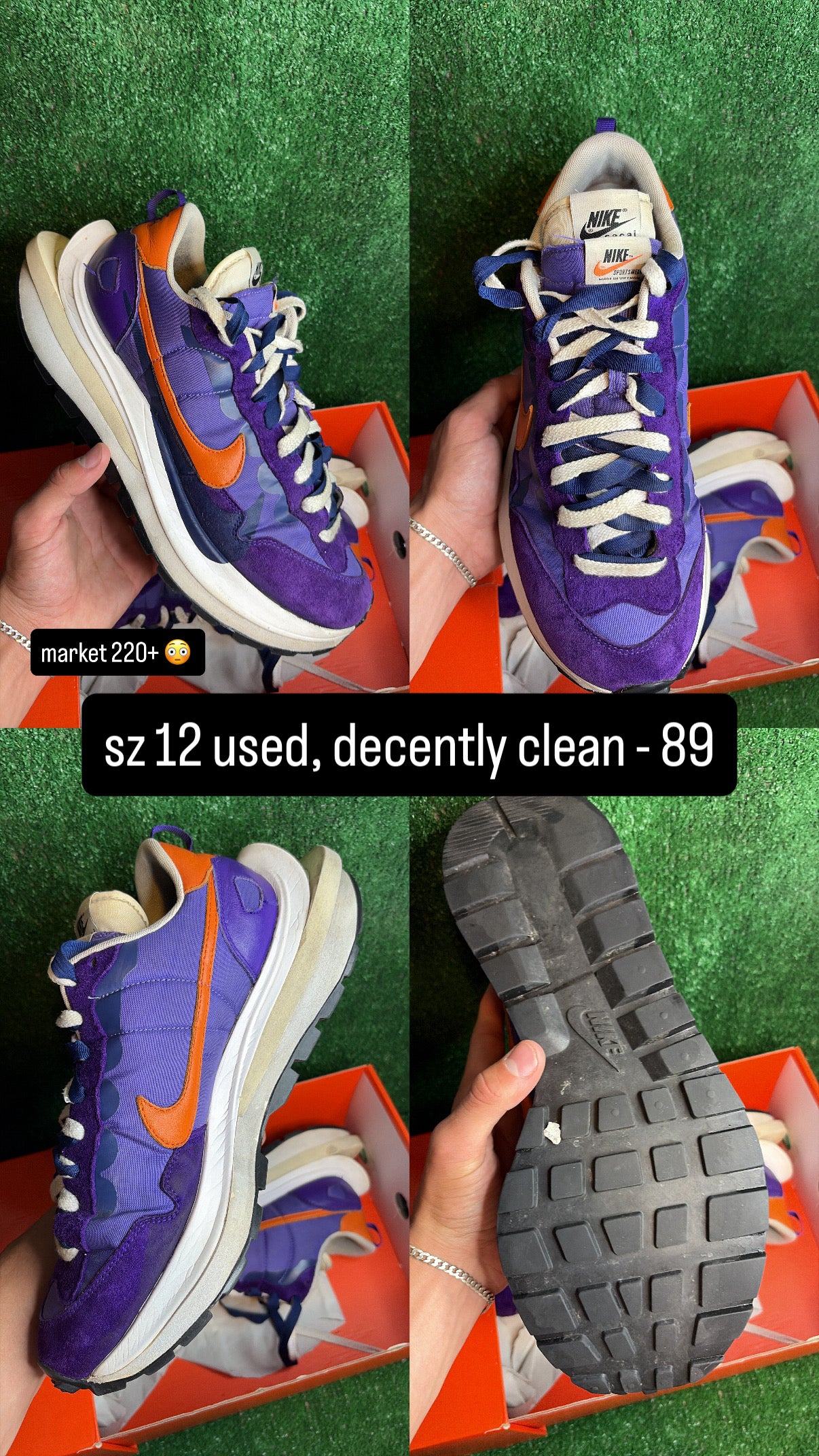 Nike Sacai Vaporwaffle Dark Iris Purple Orange Size 12