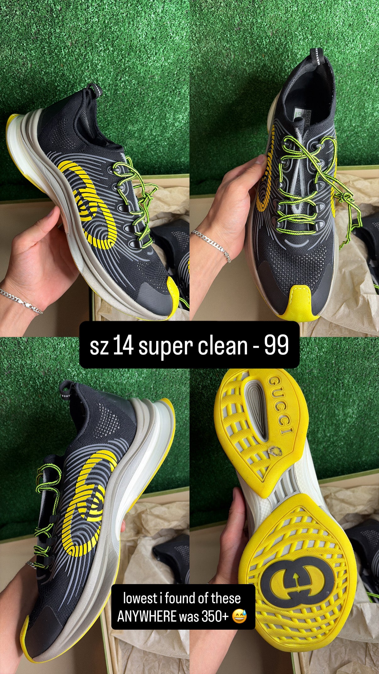 Gucci Technical Run Sneaker Black Yellow Size 14