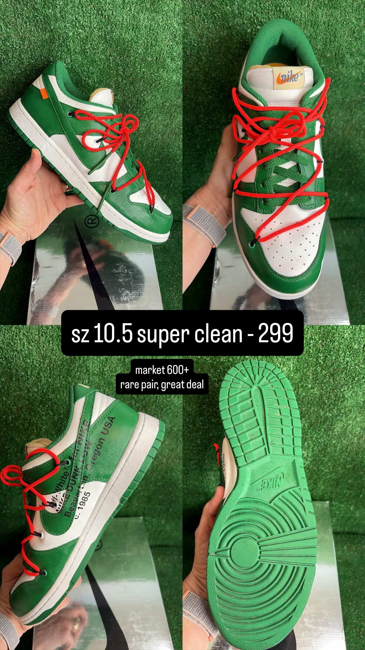 Nike Dunk Low Off White Pine Green Size 10.5