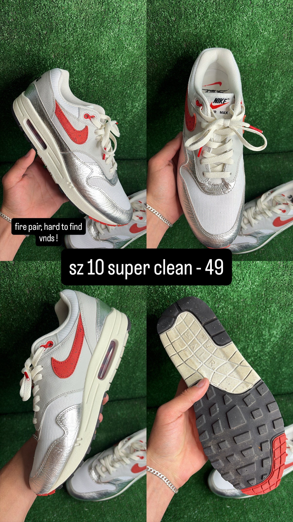Nike Air Max 1 Pepper Silver Red Size 10