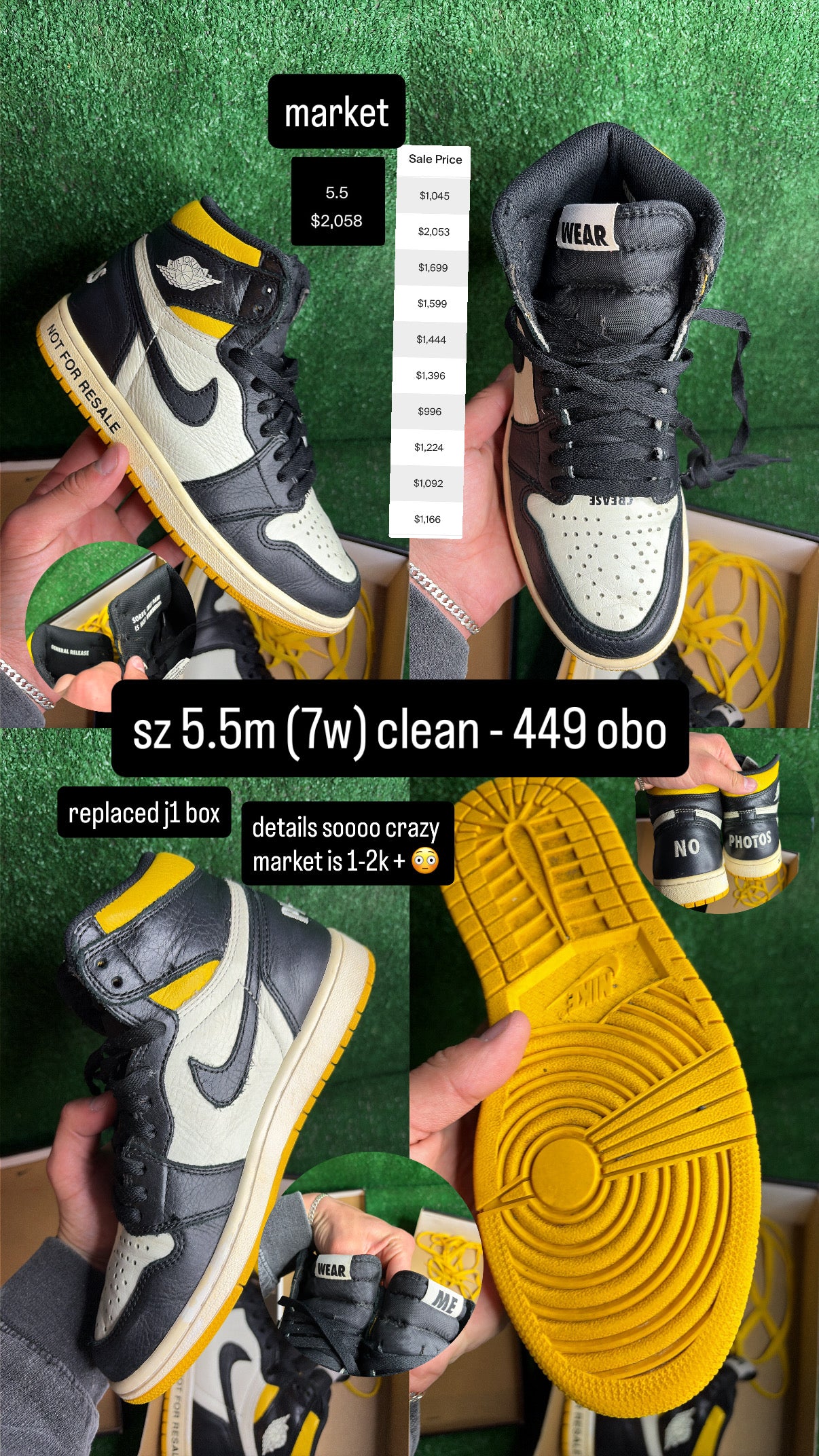 Jordan 1 High Not For Resale Varsity Maize Size 5.5m (7w)