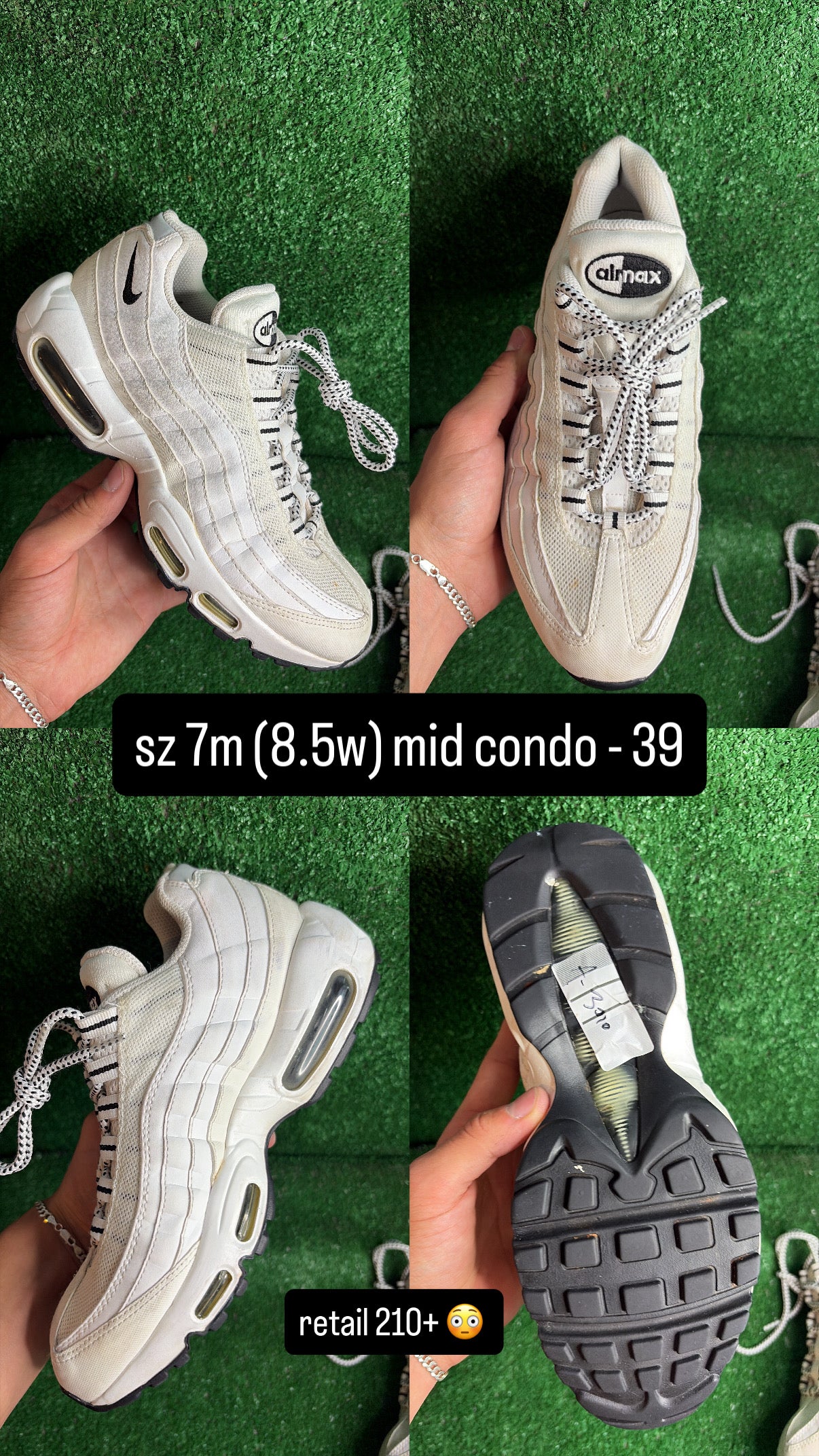 Nike Air Max 95 White Silver Size 7m (8.5w)