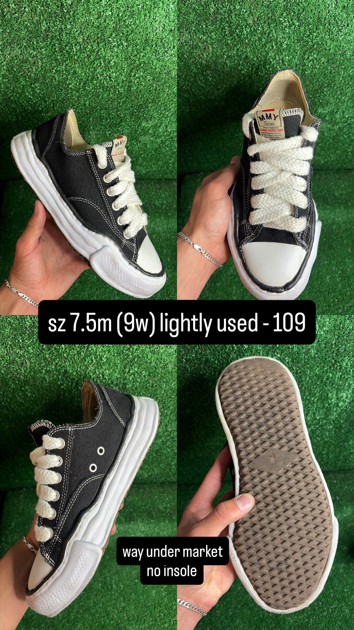 Mason Mihara Yasuhiro OG Sole Canvas Low Black White Size 7.5m (9w)