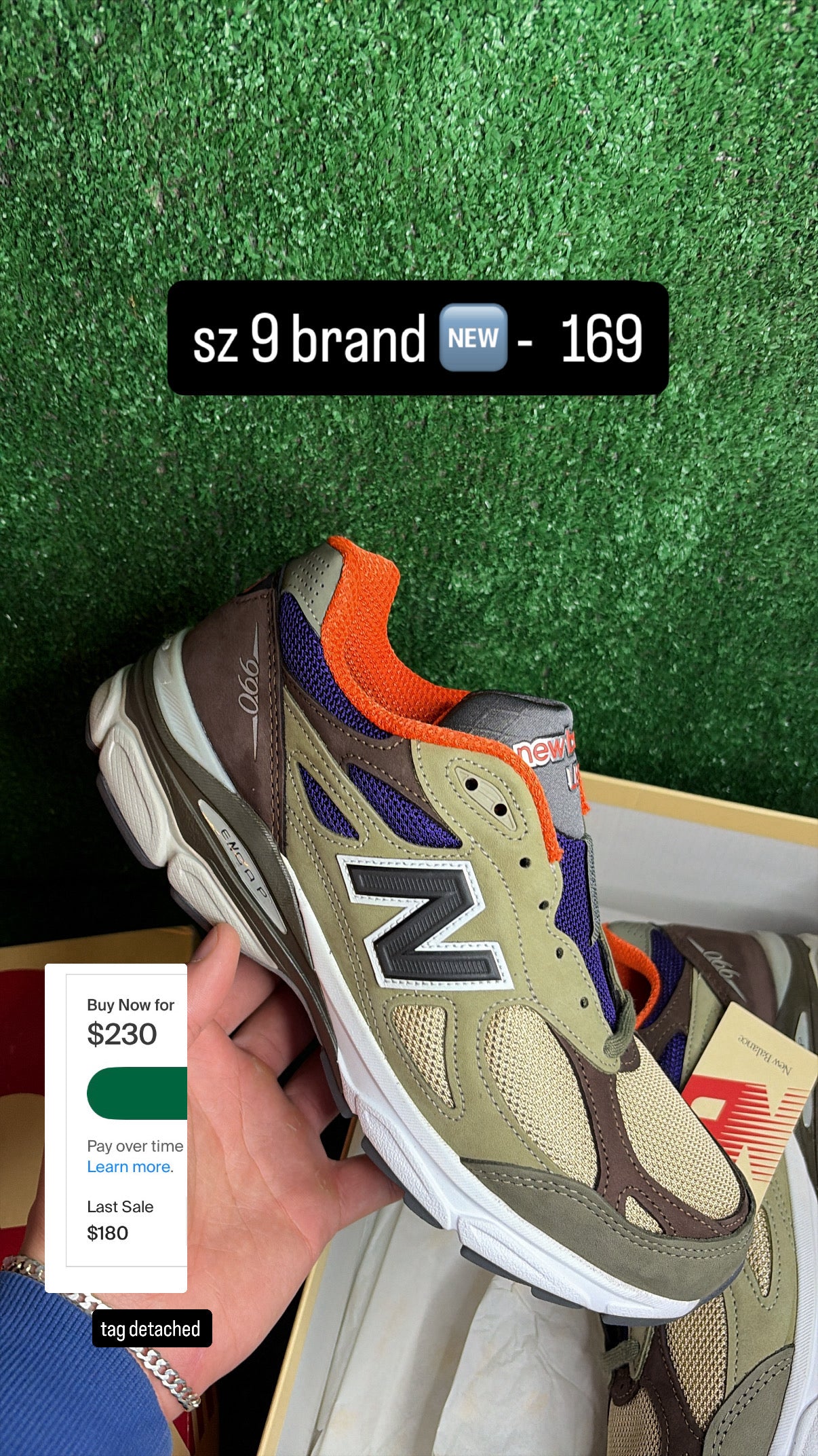 New Balance 990v3 MiUSA Teddy Santis Khaki Orange Size 9