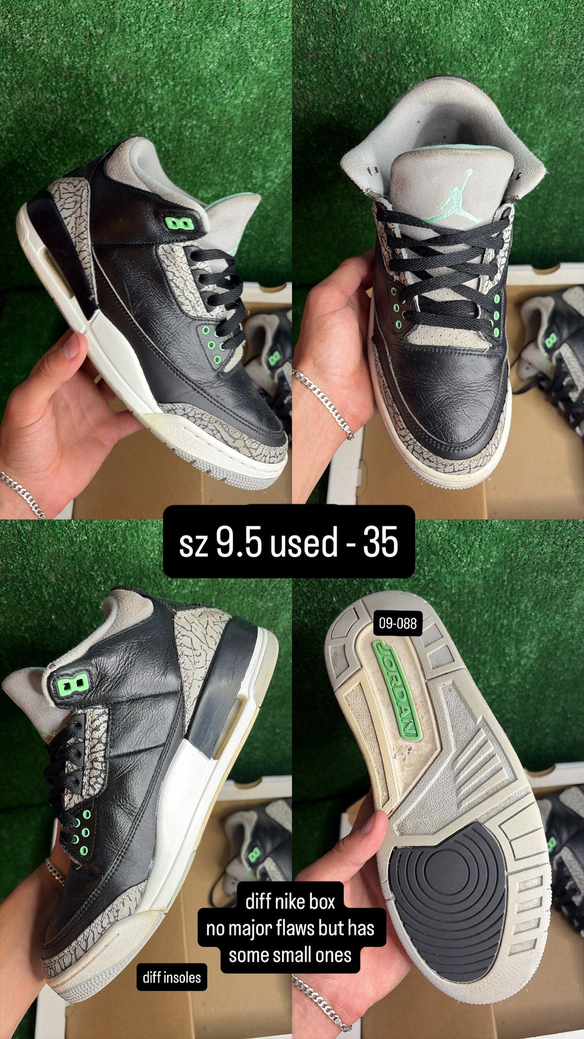 Jordan 3 Green Glow Size 9.5