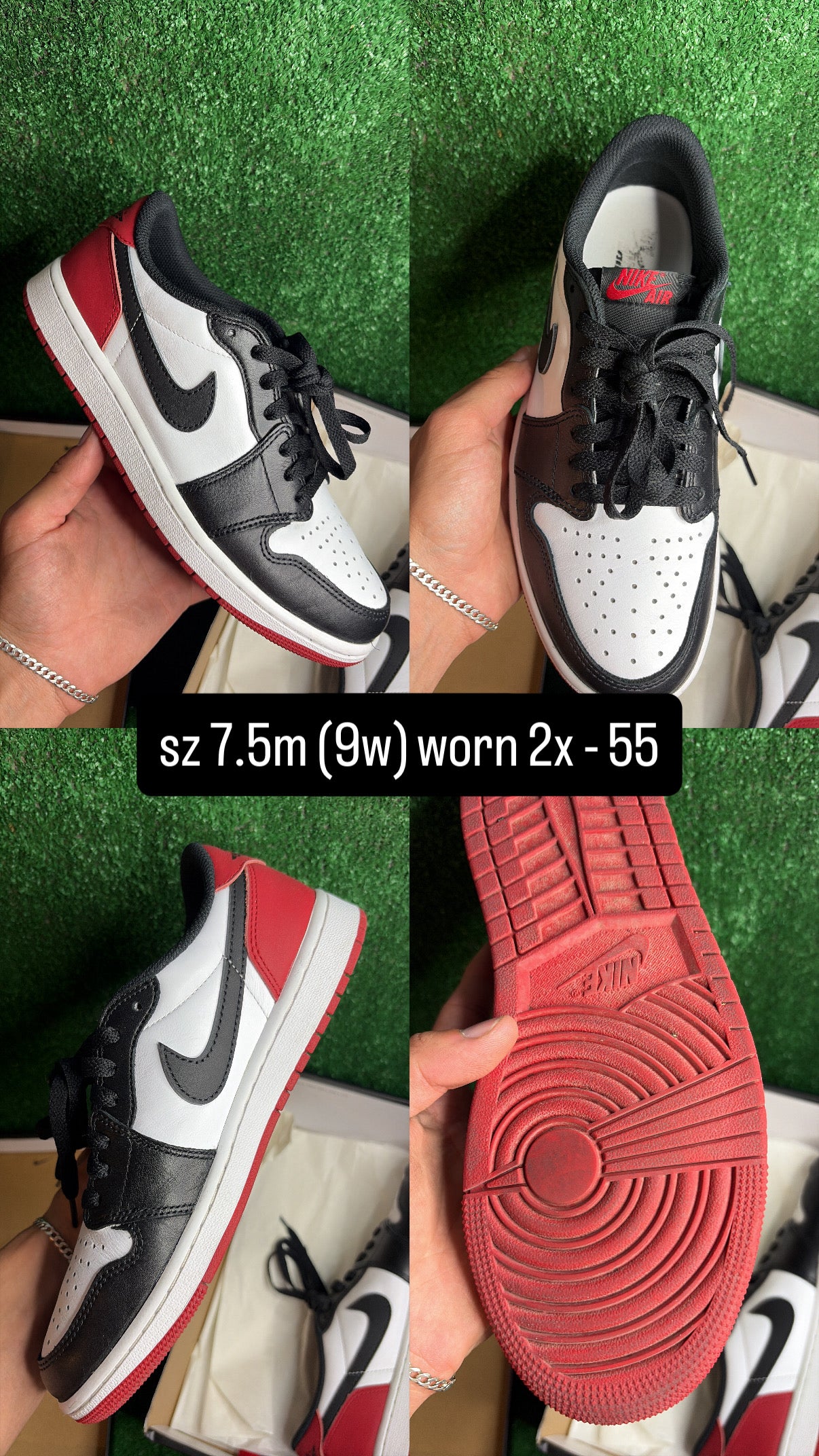 Jordan 1 Low Black Toe Size 7.5m (9w)