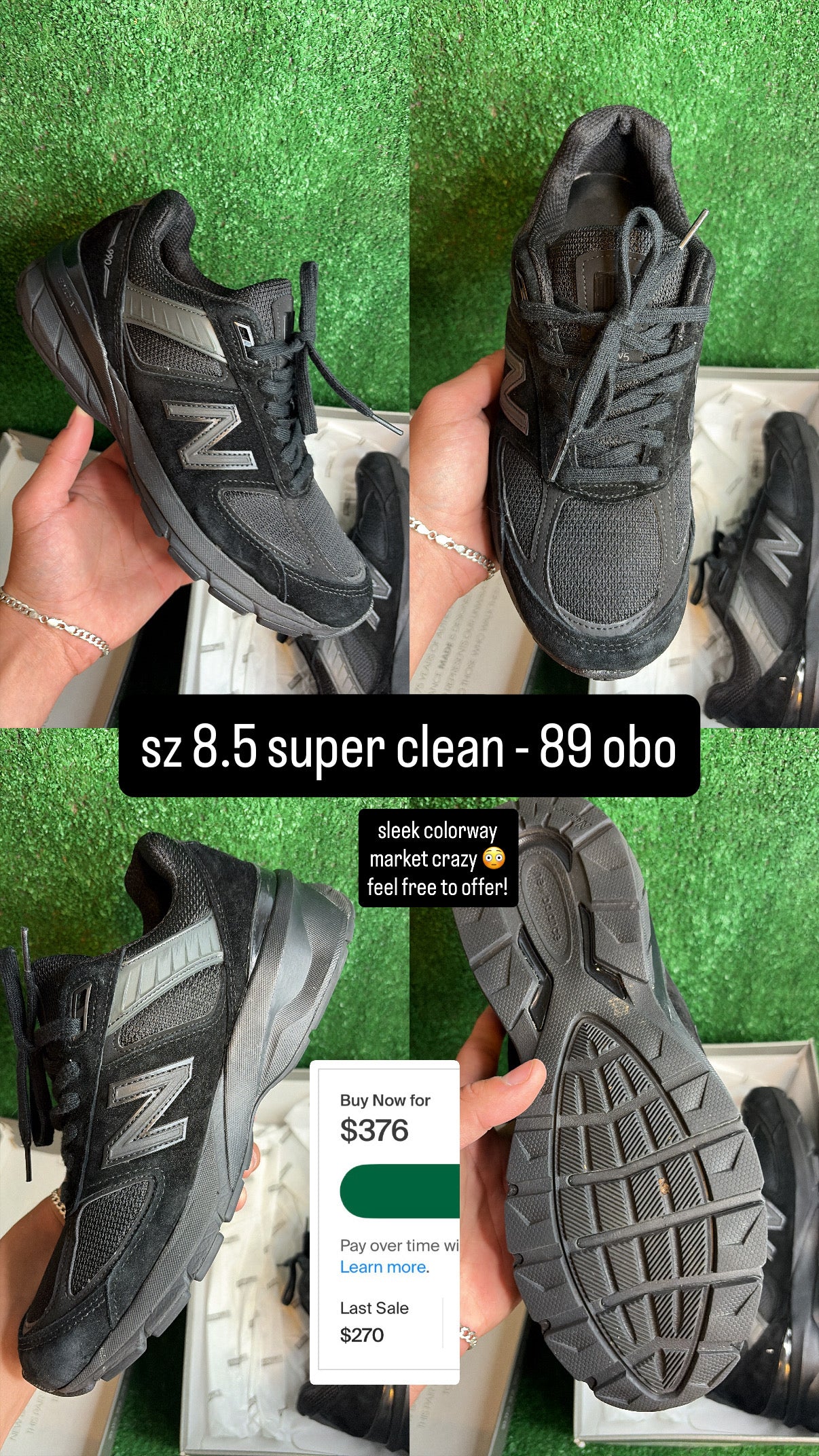 New Balance 990v5 Triple Black Size 8.5