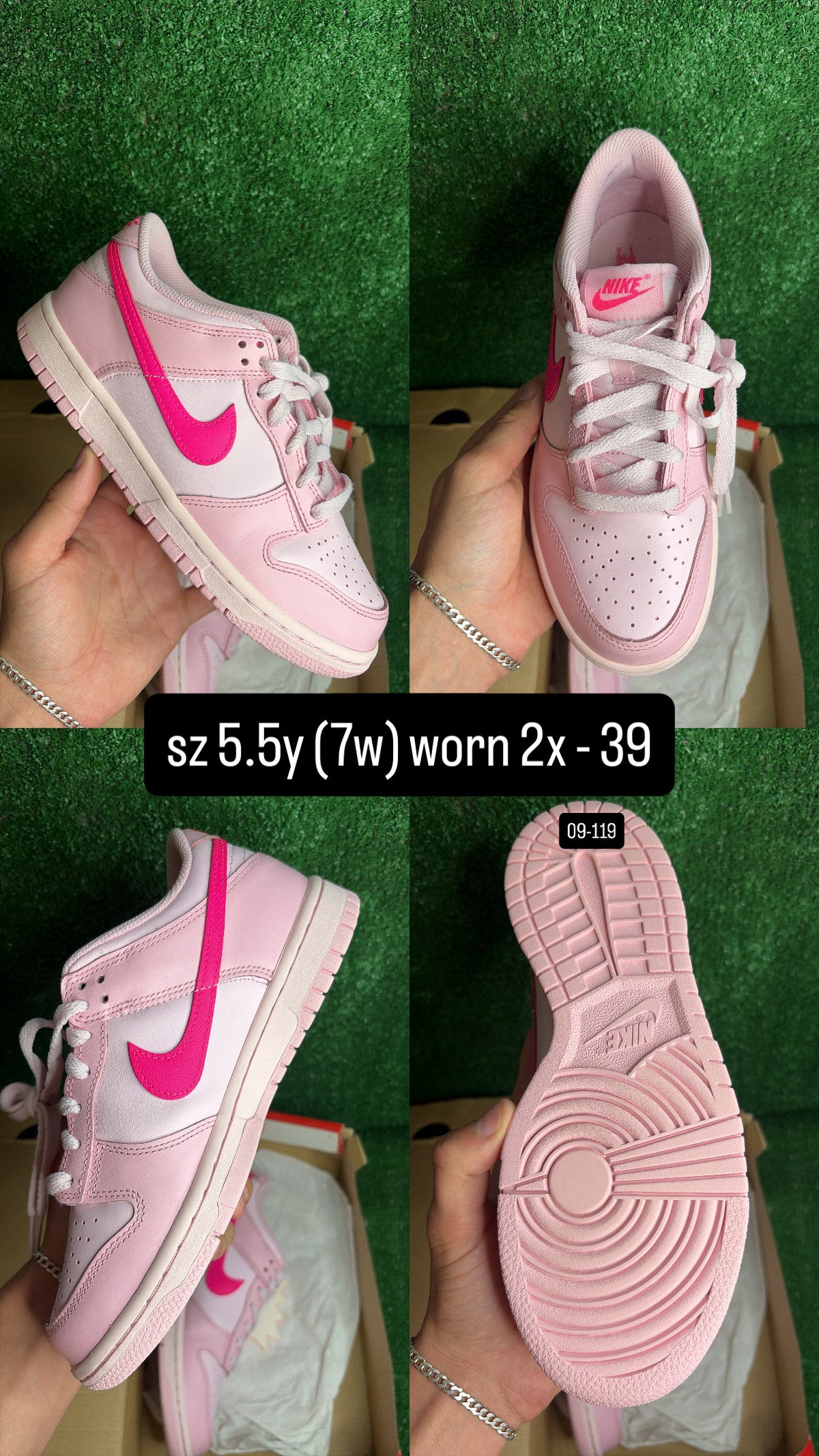 Nike Dunk Low Triple Pink Size 5.5y (7w)