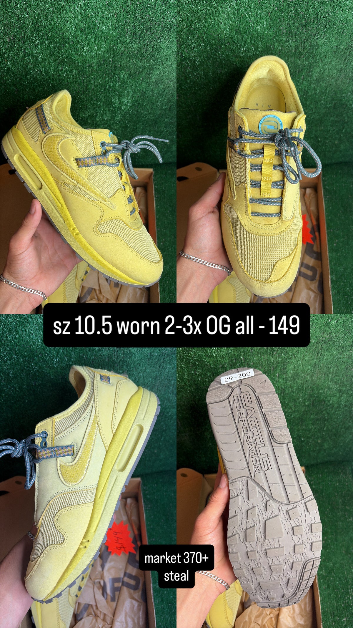 Nike Air Max 1 Travis Scott Cactus Jack Saturn Gold Size 10.5