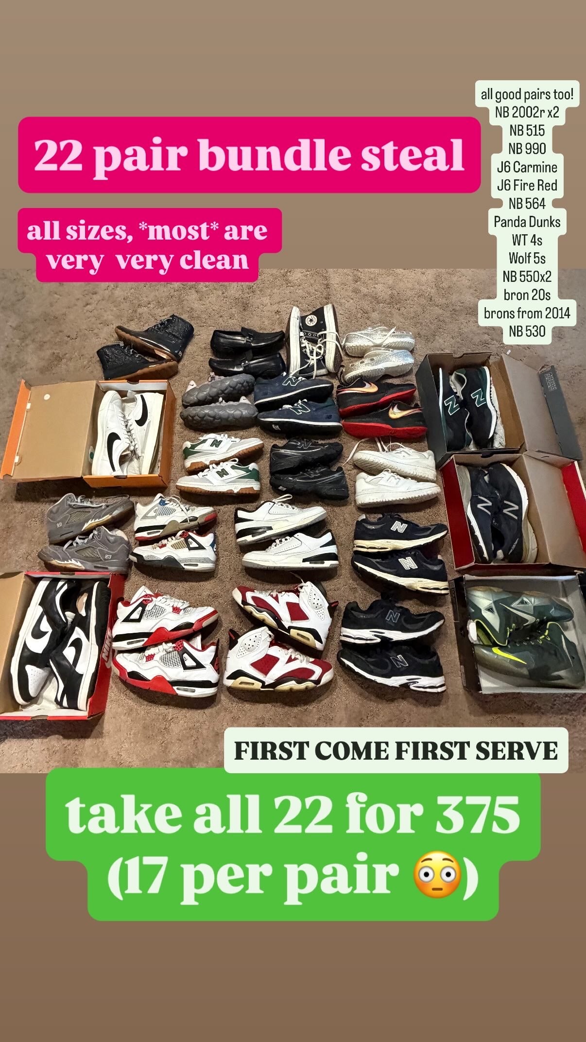 Bulk Steal - 22 Pairs for 375. (17 per pair)