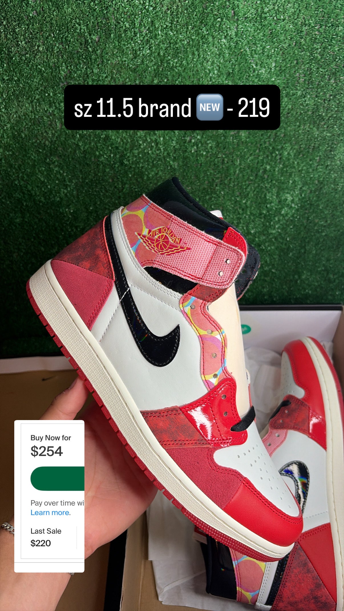Jordan 1 High Spider-man Into the Spiderverse Size 11.5