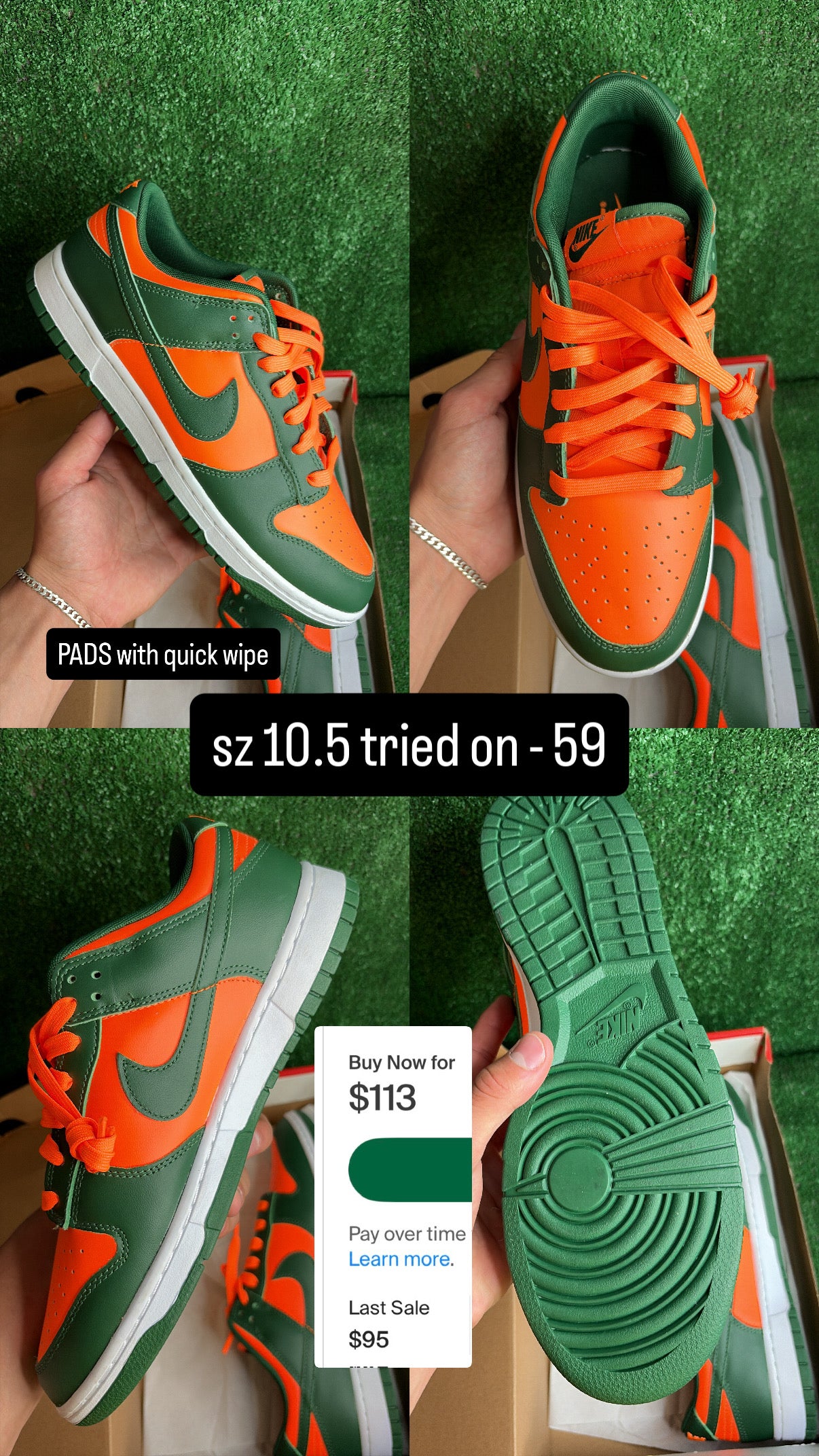Nike Dunk Low Miami Hurricanes Size 10.5