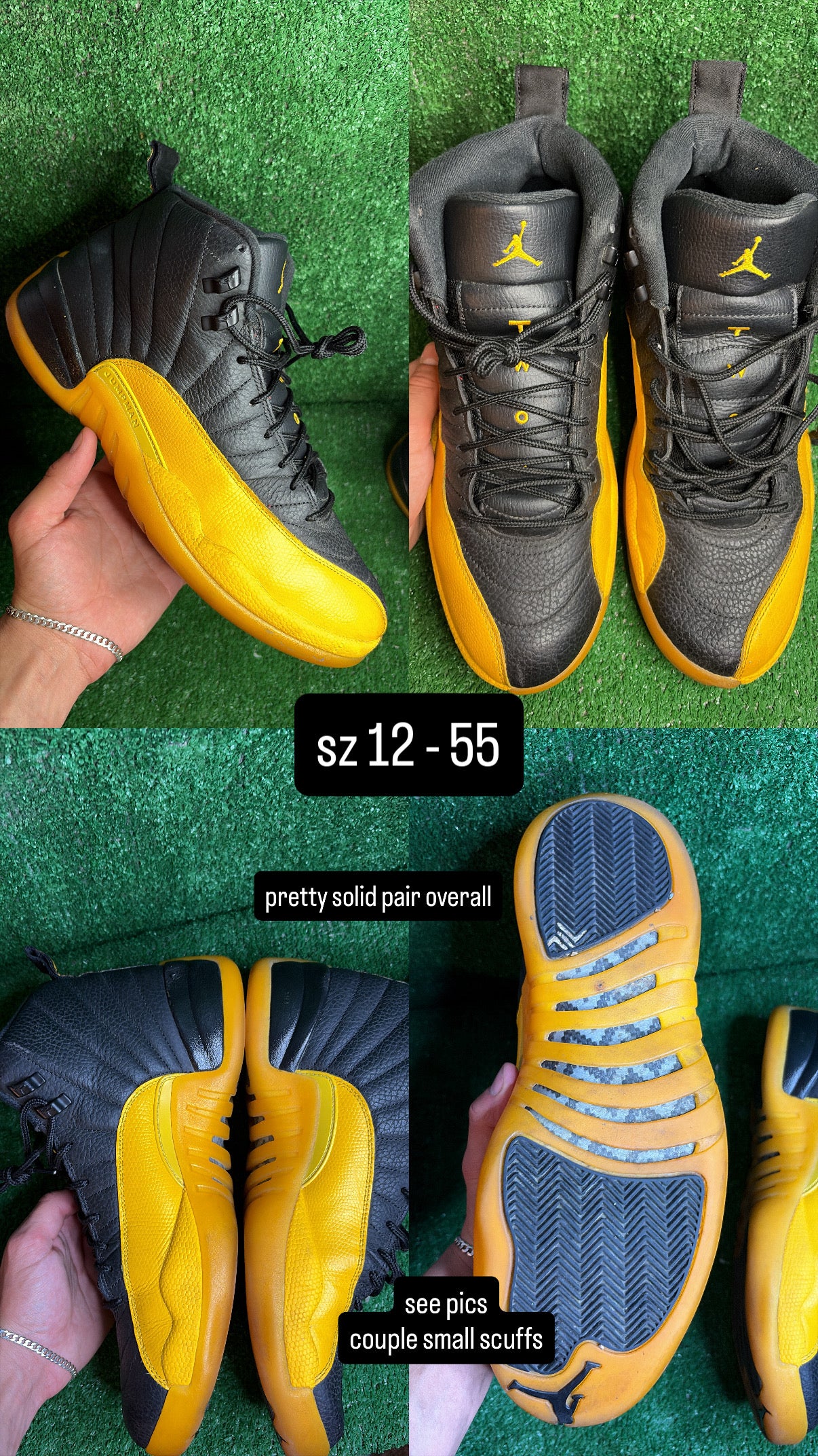 Jordan 12 Black University Gold Size 12