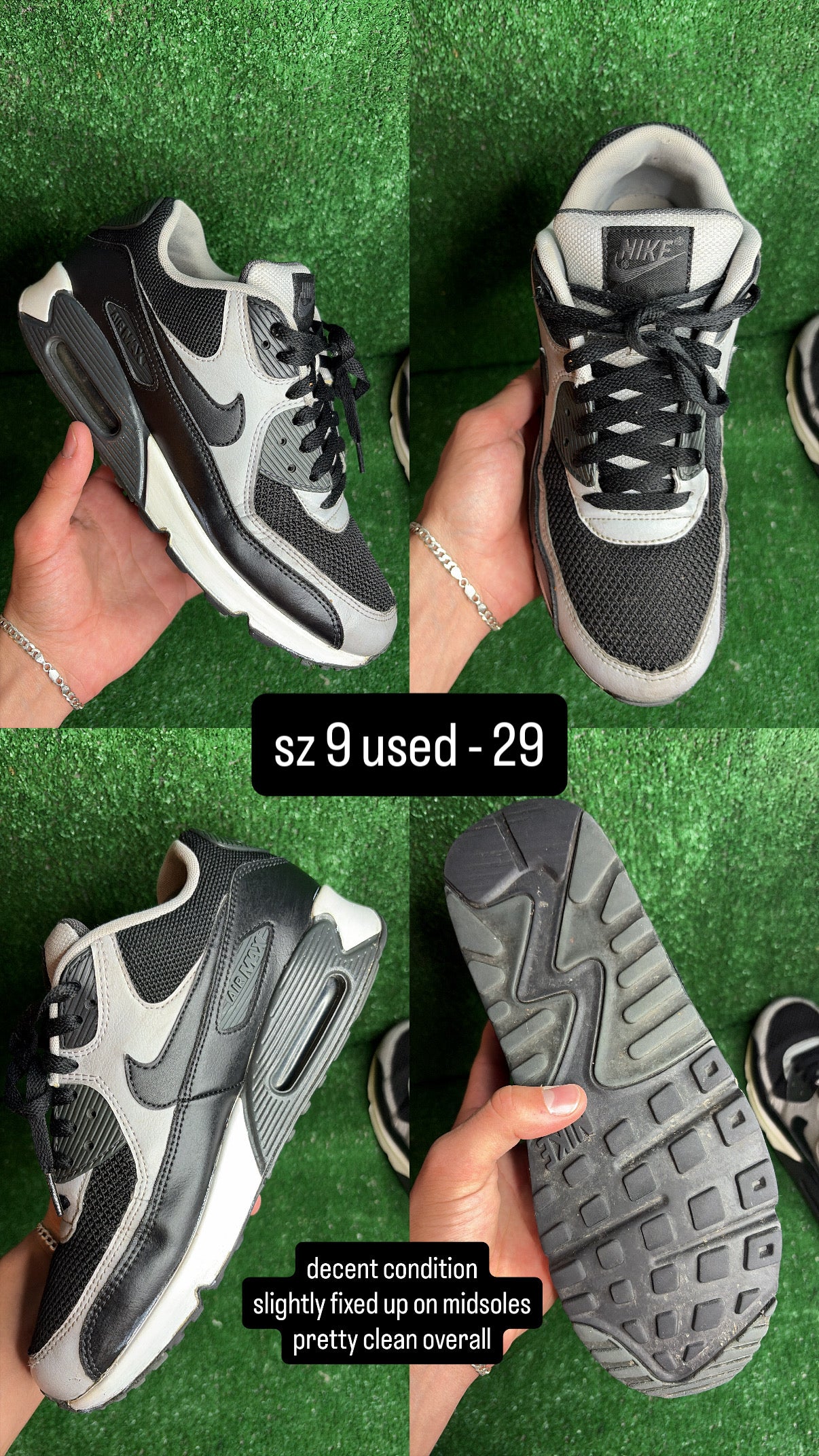 Nike Air Max 90 Black White Grey Size 9