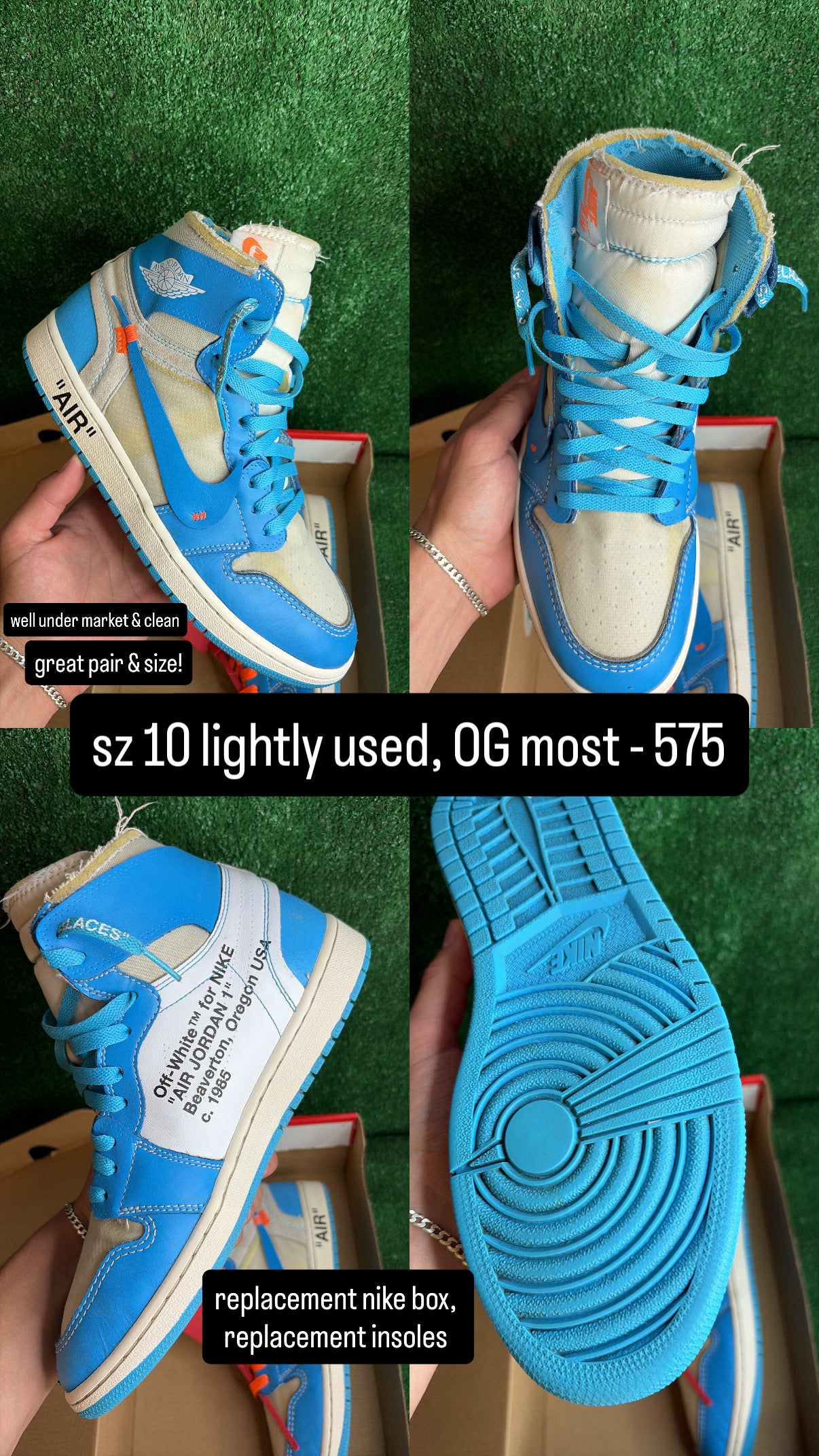 Jordan 1 High Off White UNC Size 10