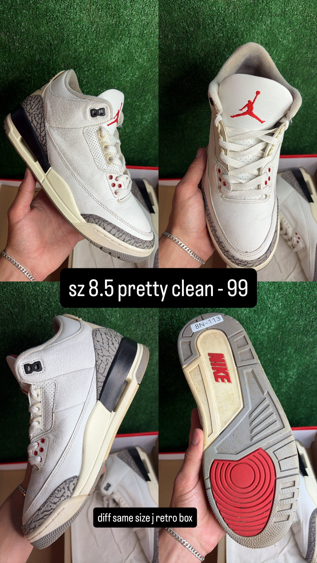 Jordan 3 White Cement Reimagined Size 8.5