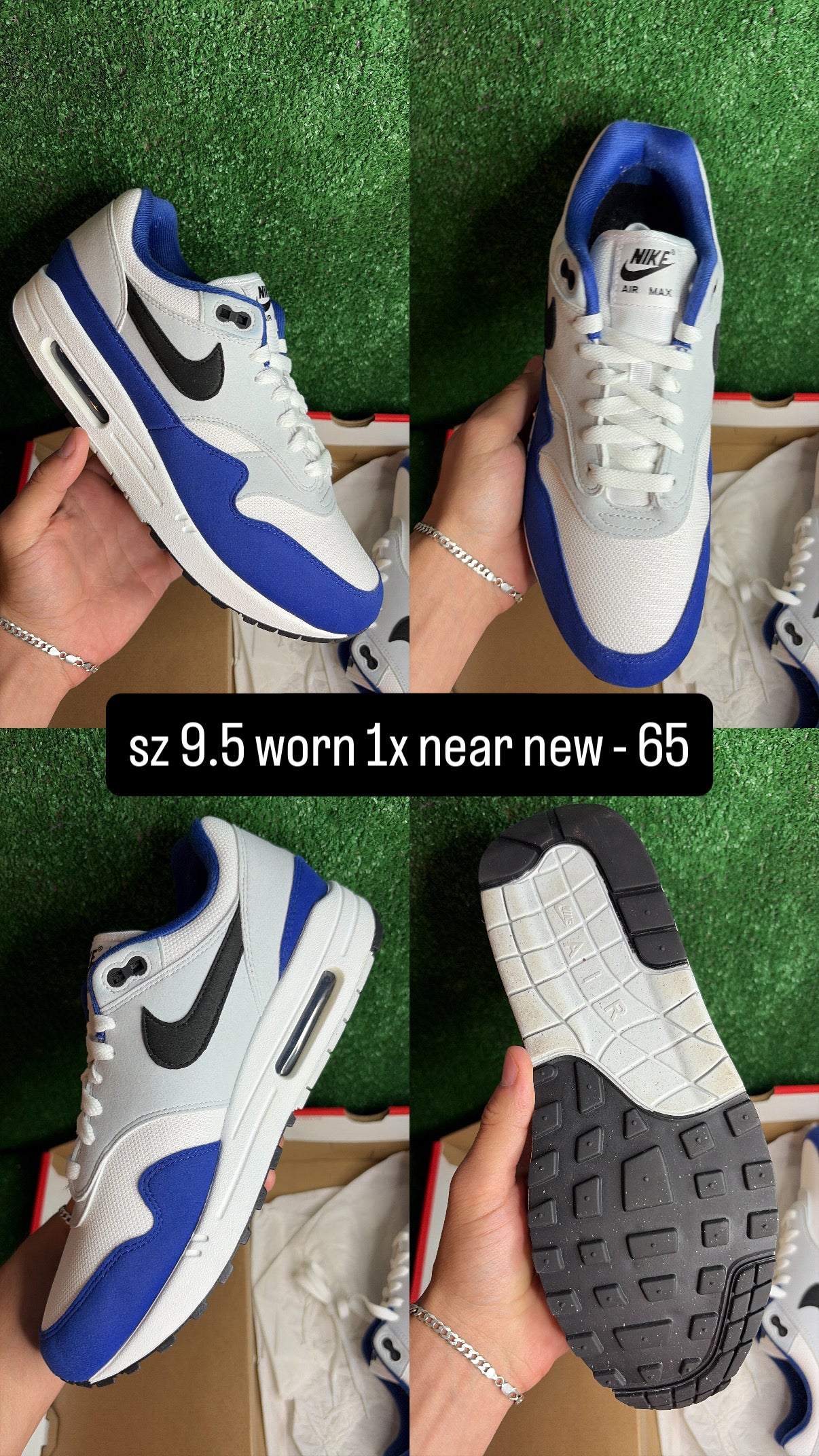 Nike Air Max 1 Royal Blue Black White Size 9.5