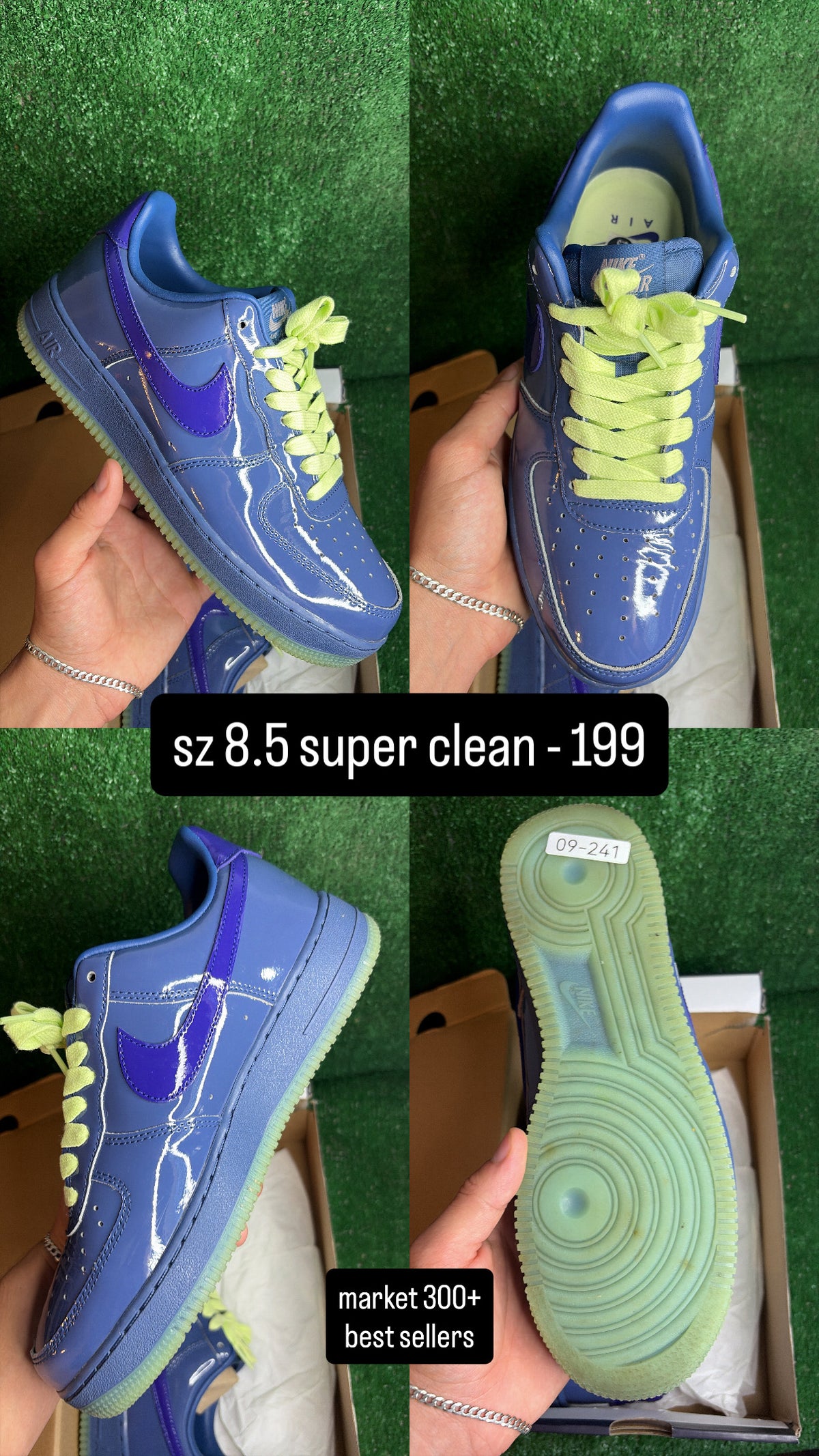 Nike Air Force 1 Low Patent Leather Mystic Navy Grape Ice Size 8.5
