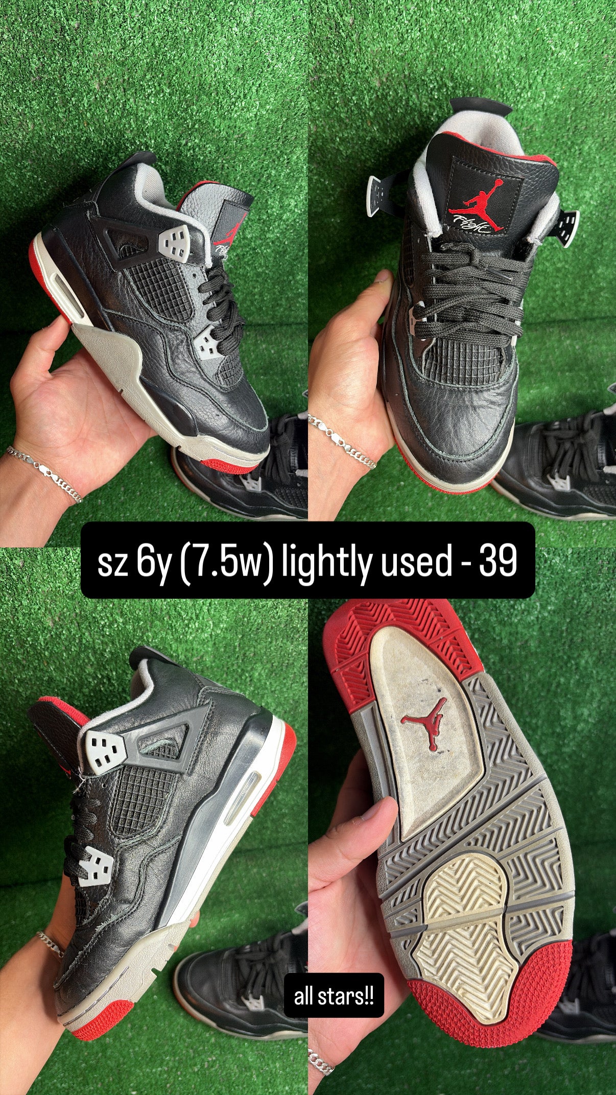 Jordan 4 Bred Reimagined Size 6y (7.5w)
