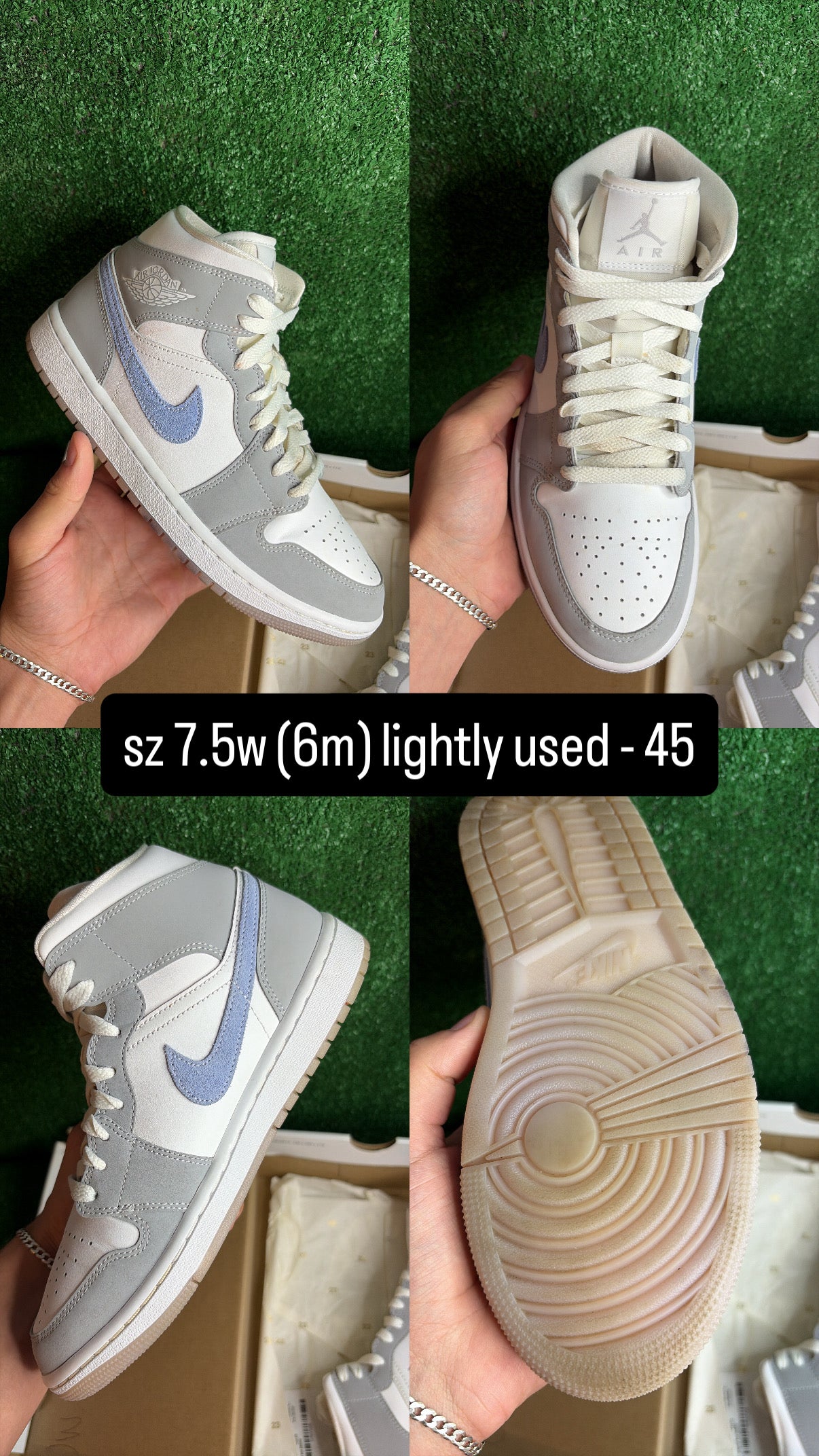Jordan 1 Mid Aluminum Blue Grey Size 6m (7.5w)