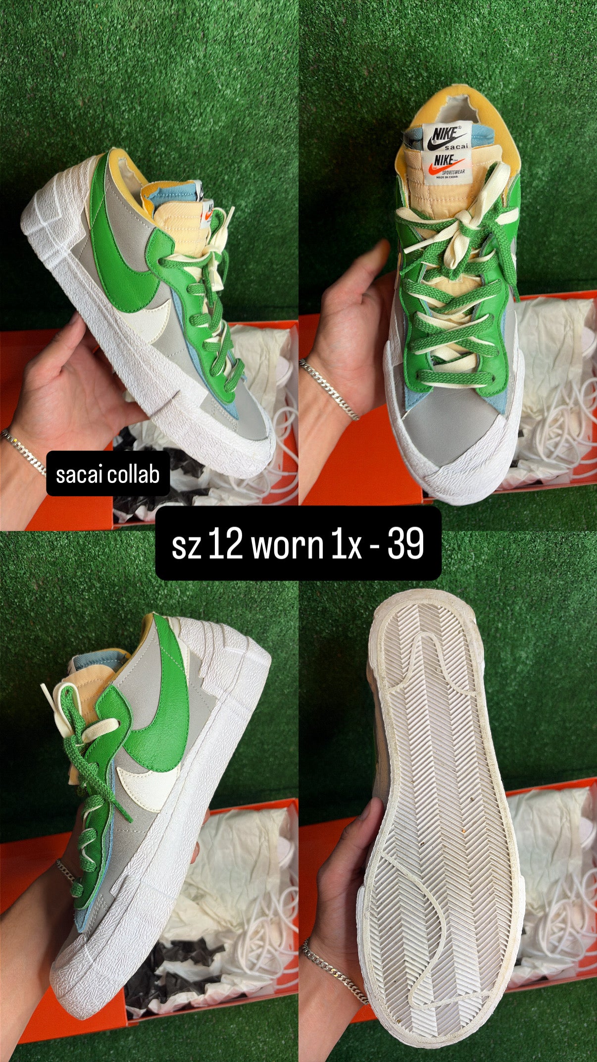 Nike Sacai Blazer Low Green Size 12