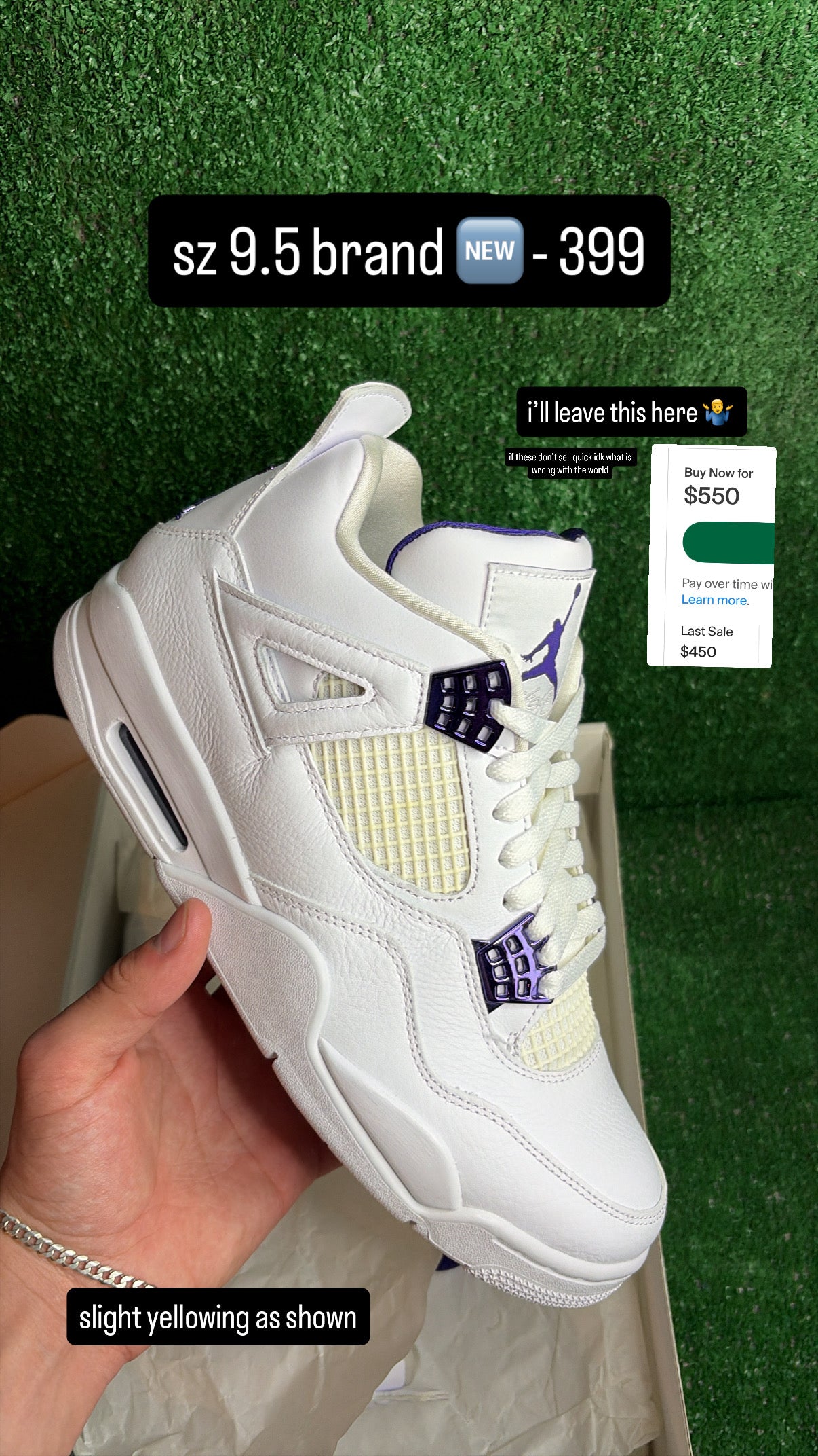 Jordan 4 Purple Metallic Size 9.5