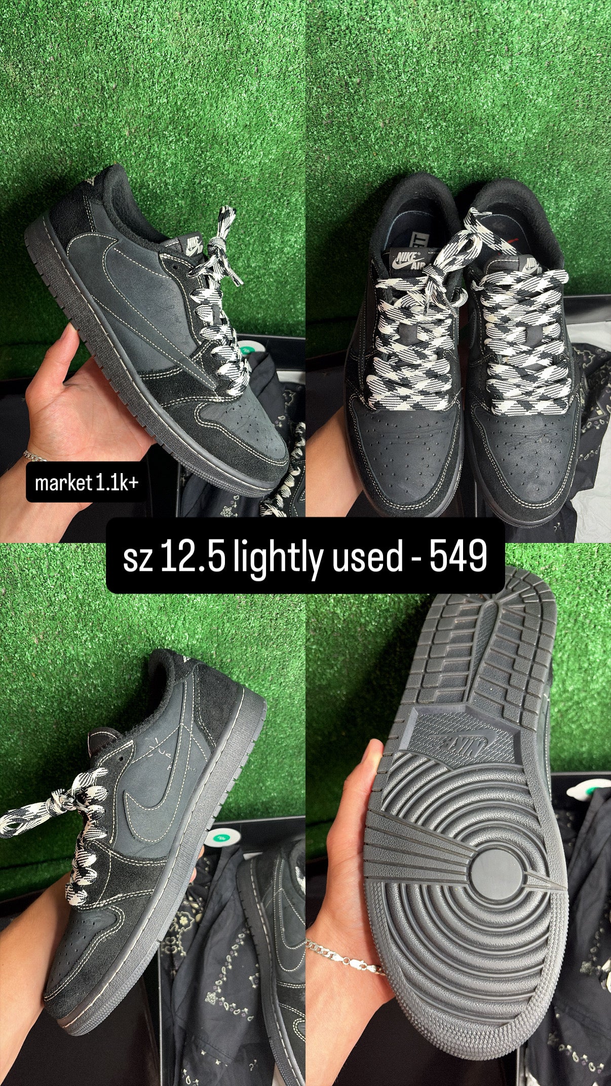 Jordan 1 Low Travis Scott Black Phantom Size 12.5
