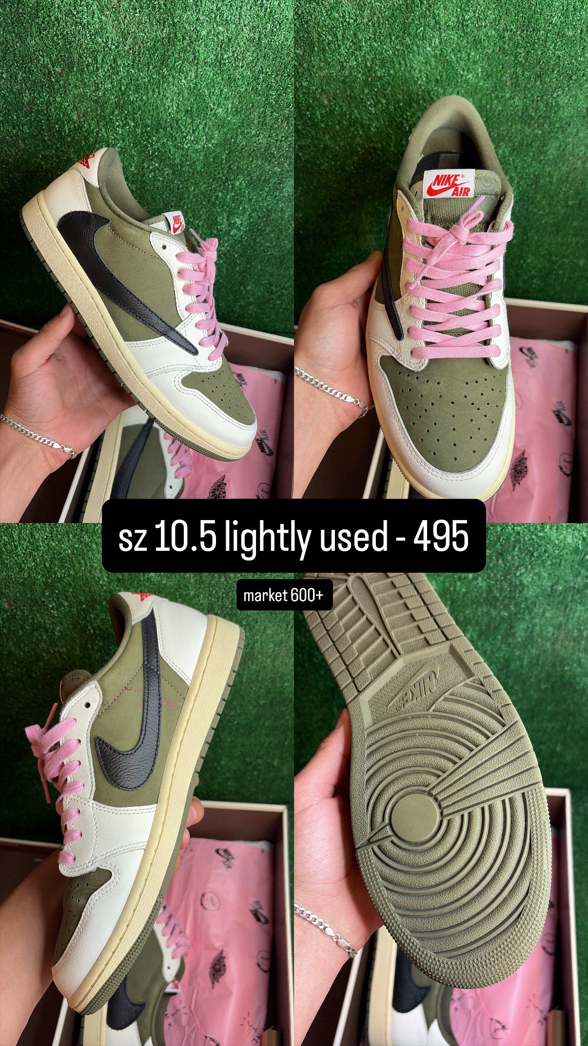 Jordan 1 Low Travis Scott Medium Olive Size 10.5