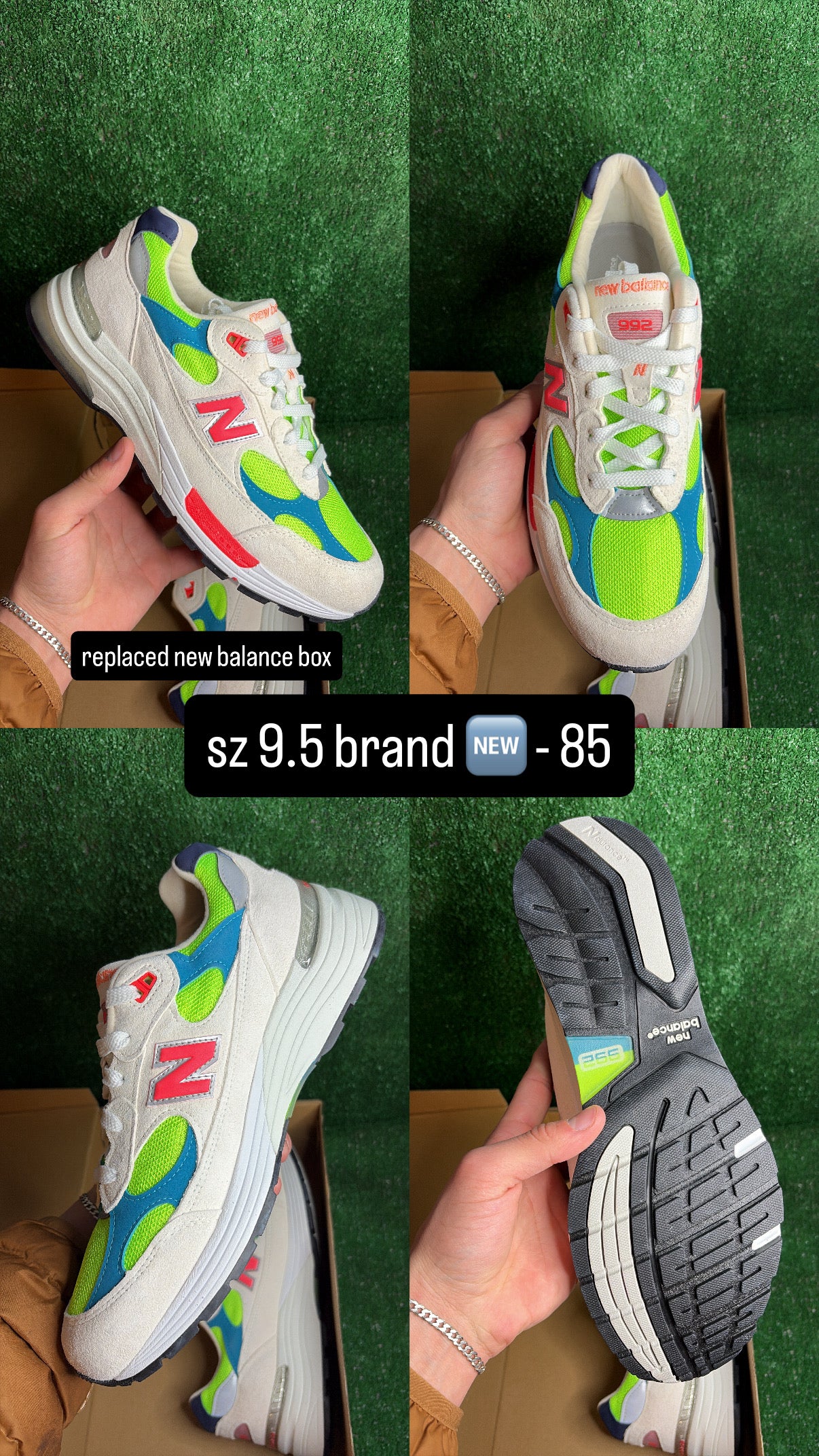 New Balance 992 White Neon Cyan Size 9.5