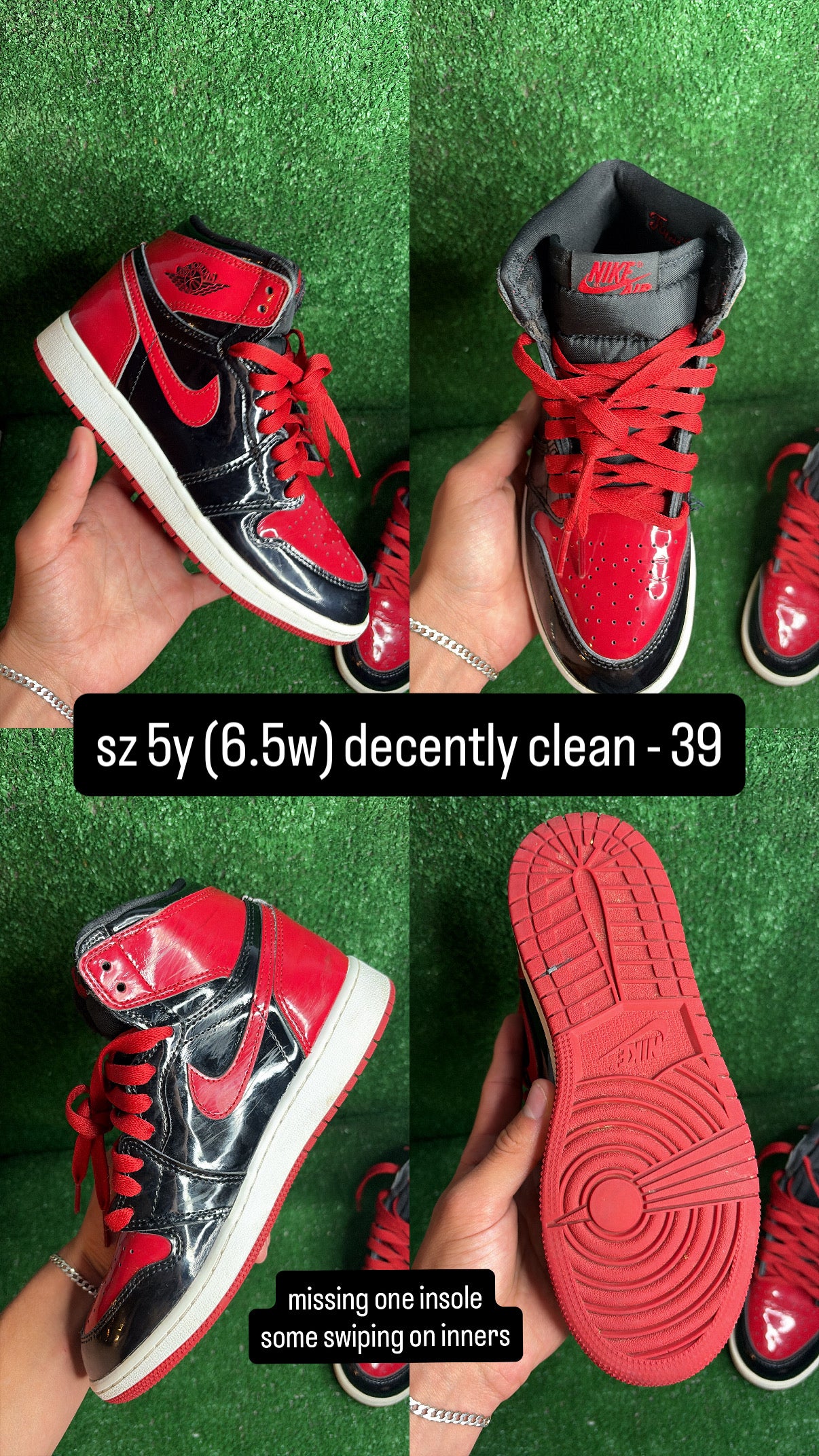 Jordan 1 High Patent Bred Size 5y (6.5w)