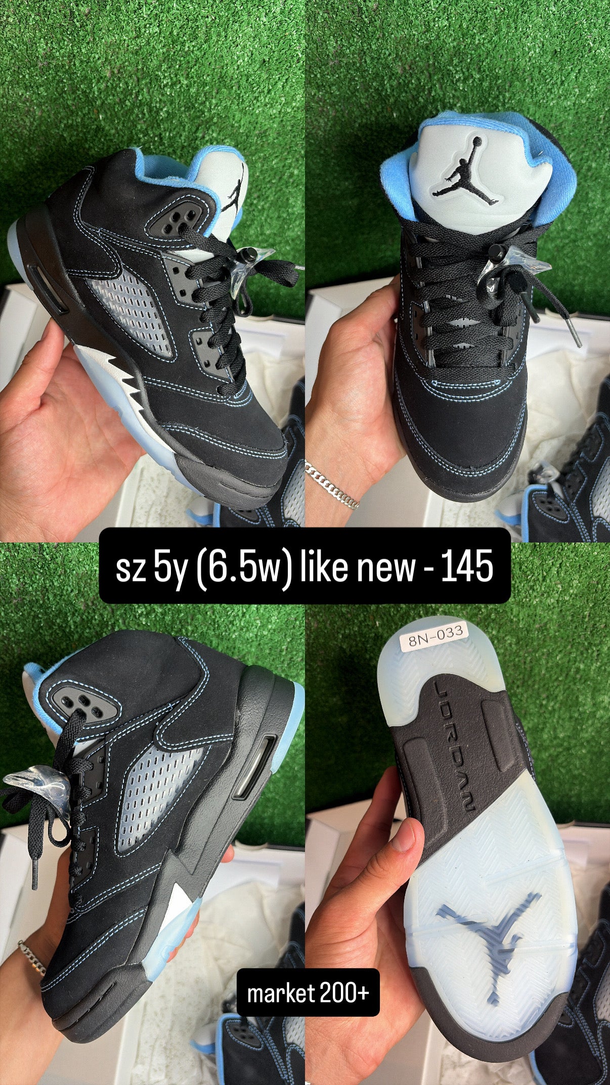Jordan 5 University Blue Black Size 5 (6.5w)