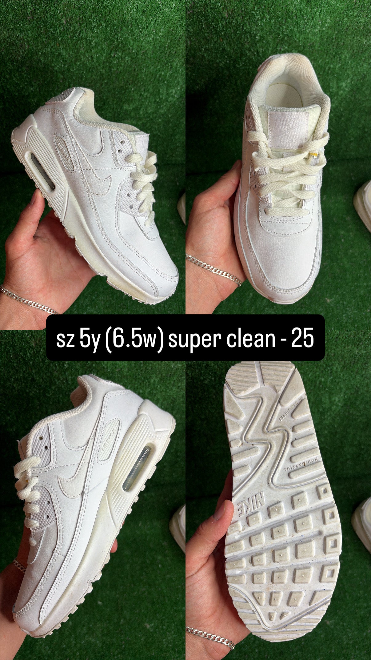 Nike Air Max 90 Triple White Size 5y (6.5w)