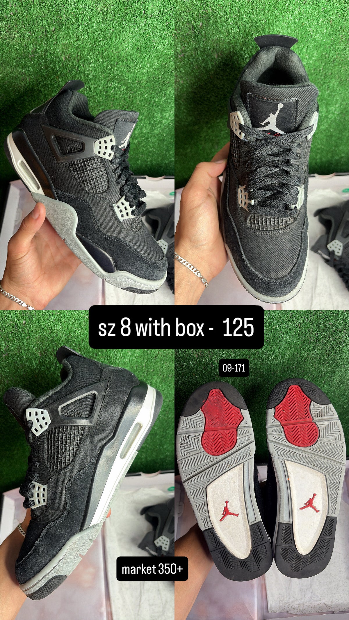 Jordan 4 Black Canvas Size 8