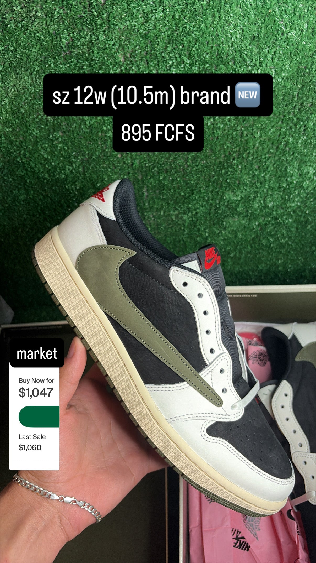 Jordan 1 Low Travis Scott Olive Size 10.5m (12w)