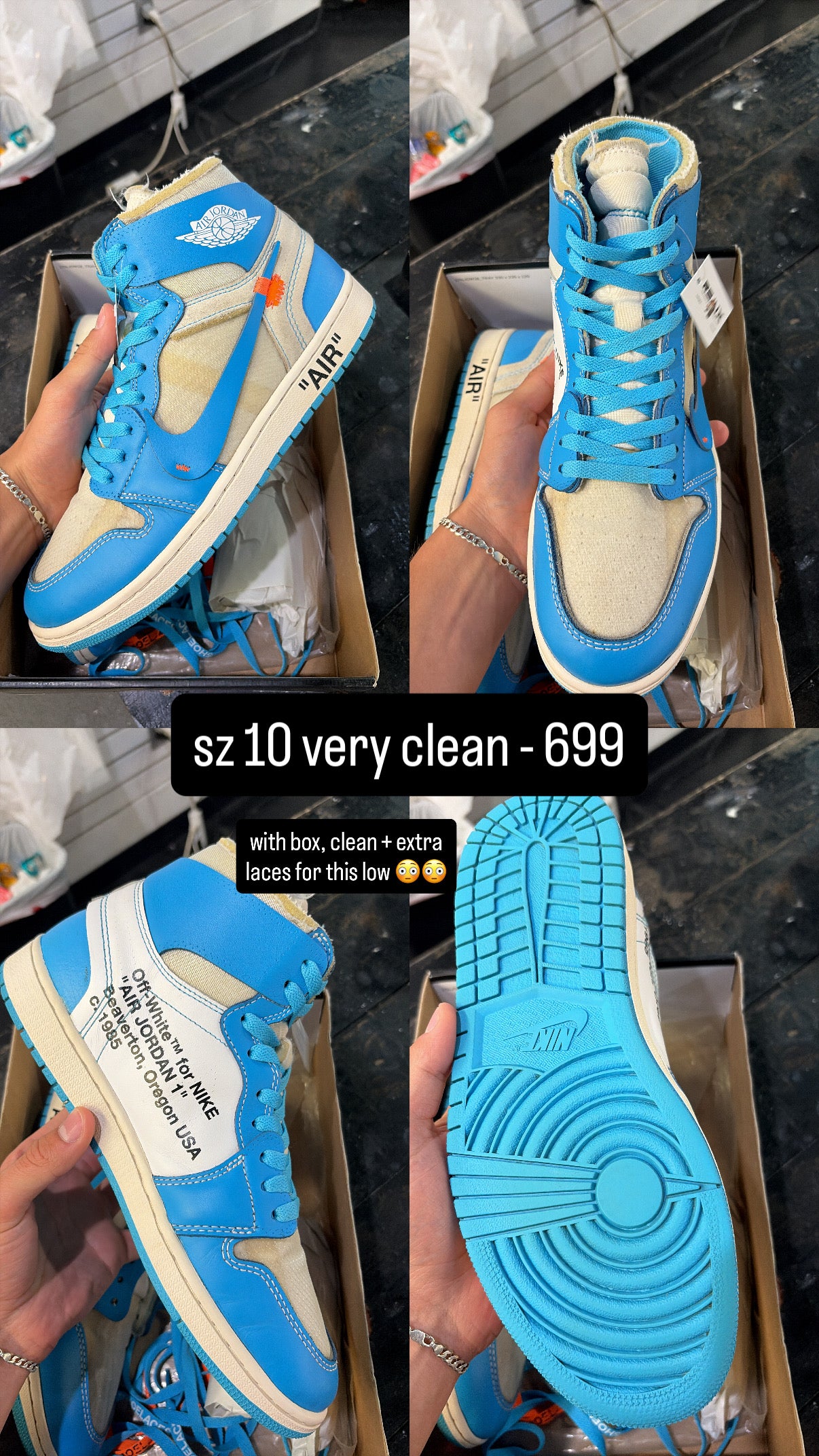 Jordan 1 Off White UNC Size 10