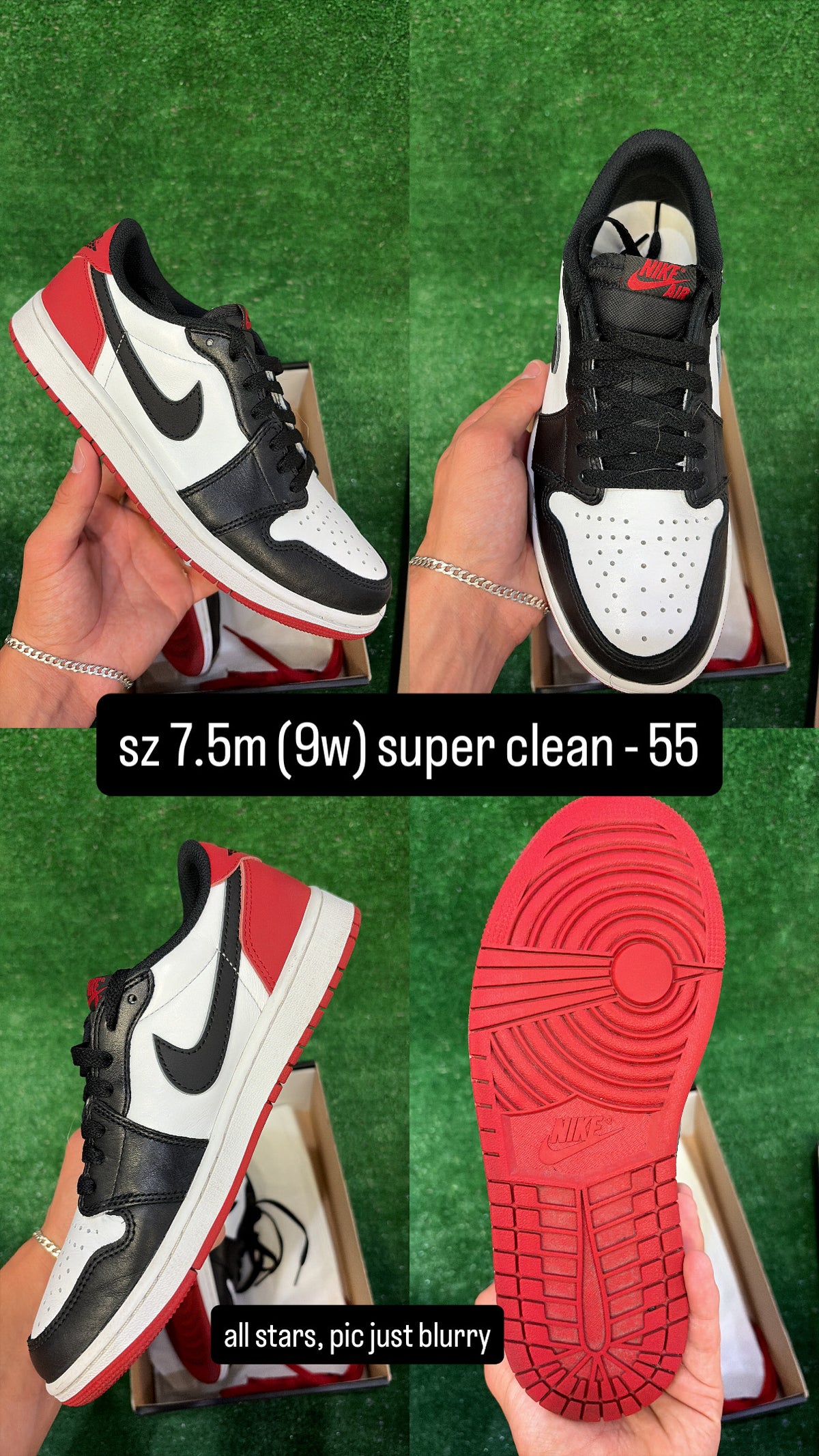 Jordan 1 Low Black Toe Size 7.5m (9w)