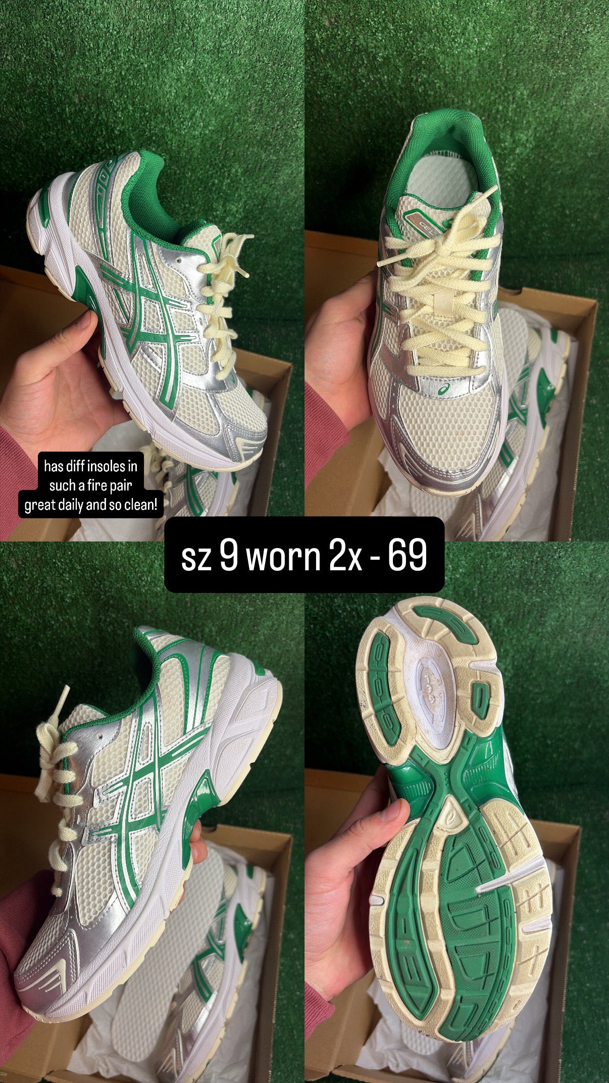 Asics 1130 Cream Kale Size 9