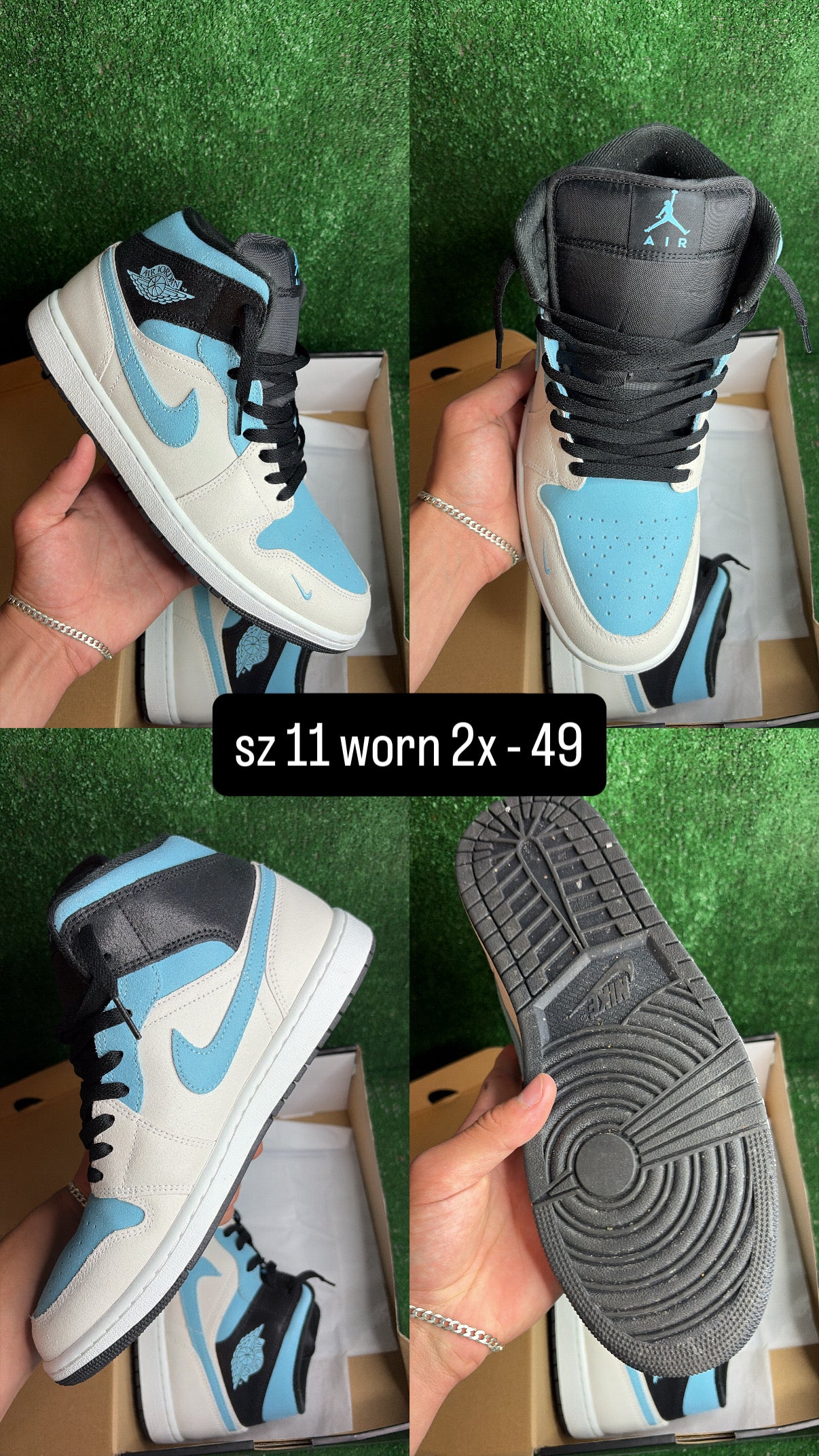 Jordan 1 Mid Blue Chill Smoke Grey Size 11