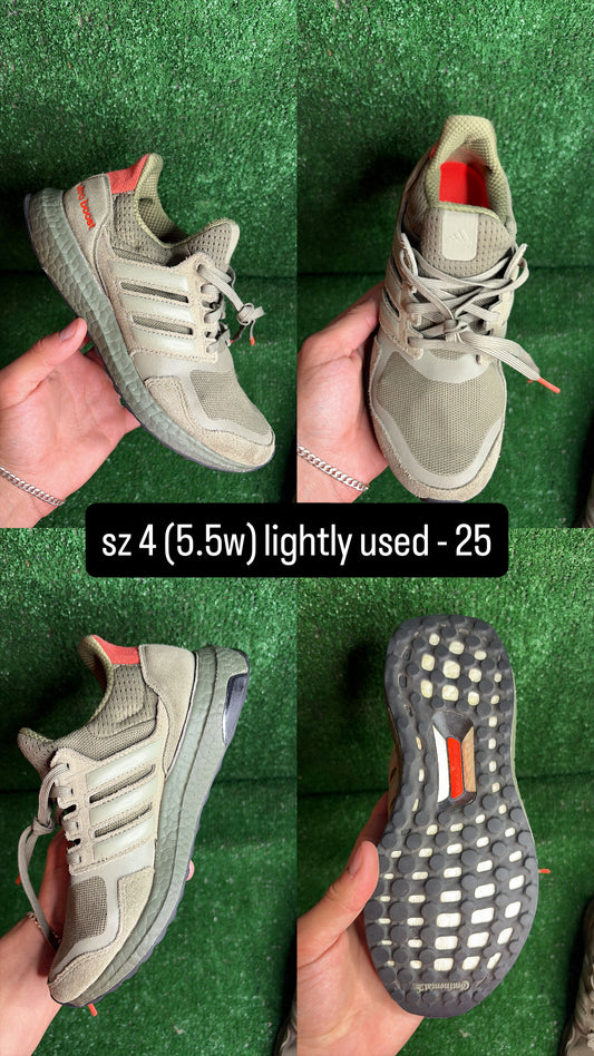 Adidas Ultraboost Military Green Orange Size 4 (5.5w)