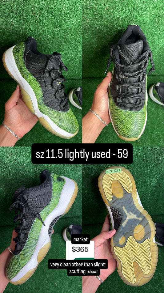 Jordan 11 Low Green Snakeskin Size 11.5