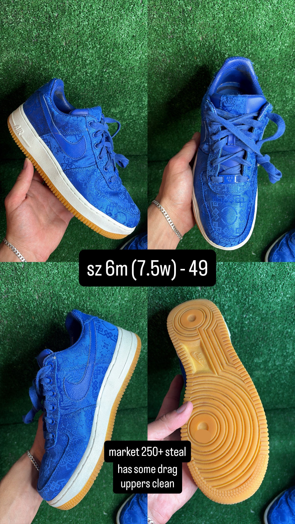 Nike Air Force 1 Low Clot Blue Silk Size 6m (7.5w)