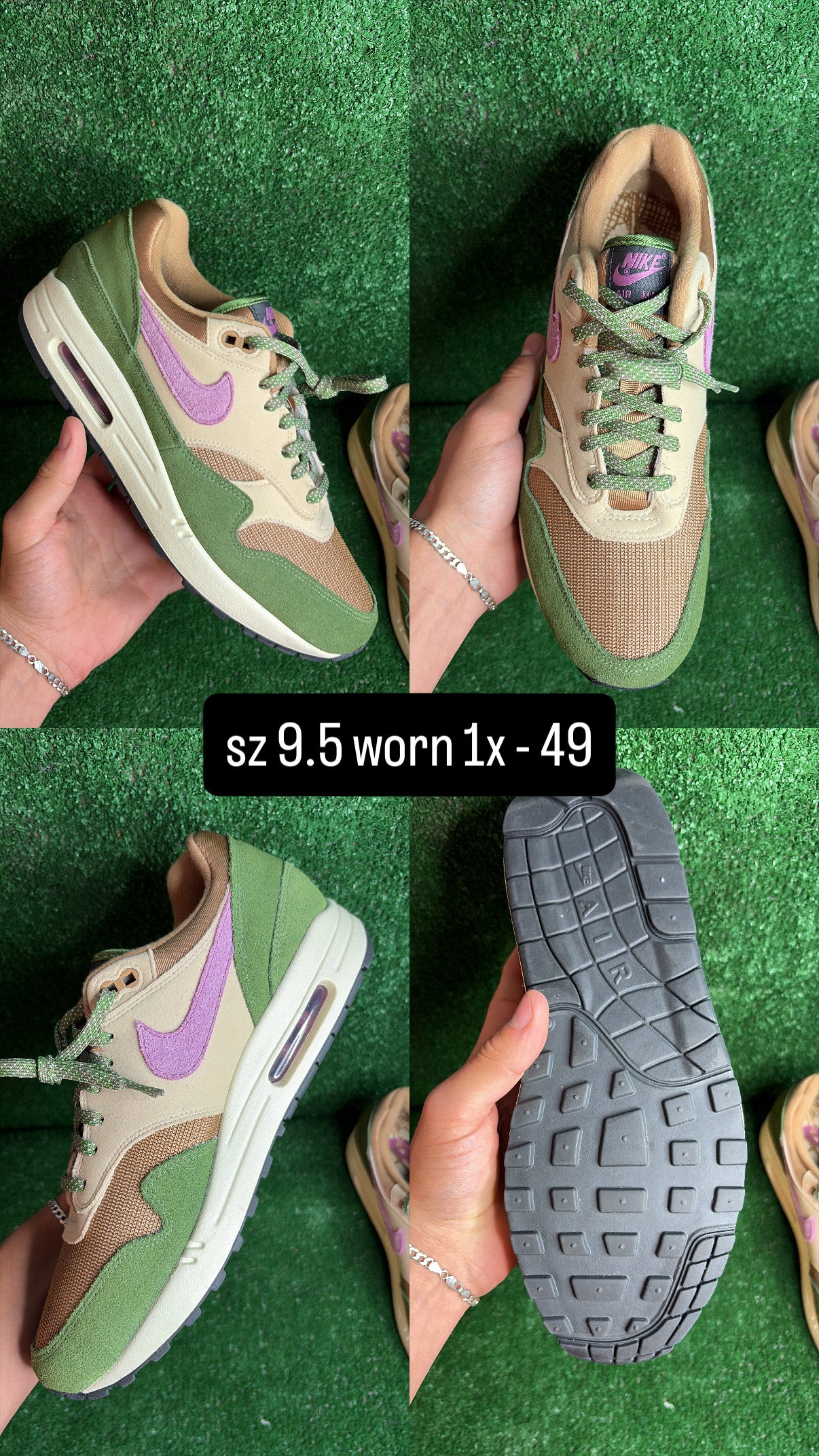 Nike Air Max 1 Green Purple Brown Size 9.5