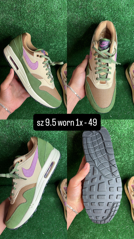 Nike Air Max 1 Green Purple Brown Size 9.5