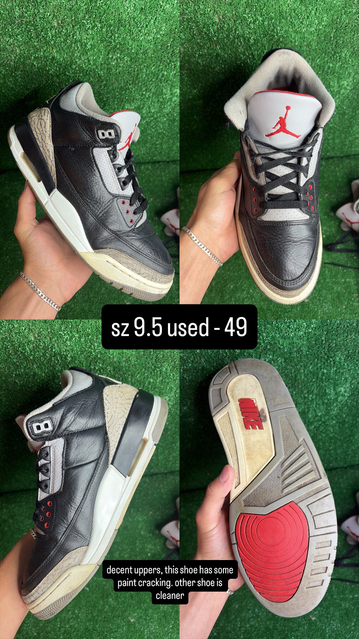 Jordan 3 Black Cement Size 9.5